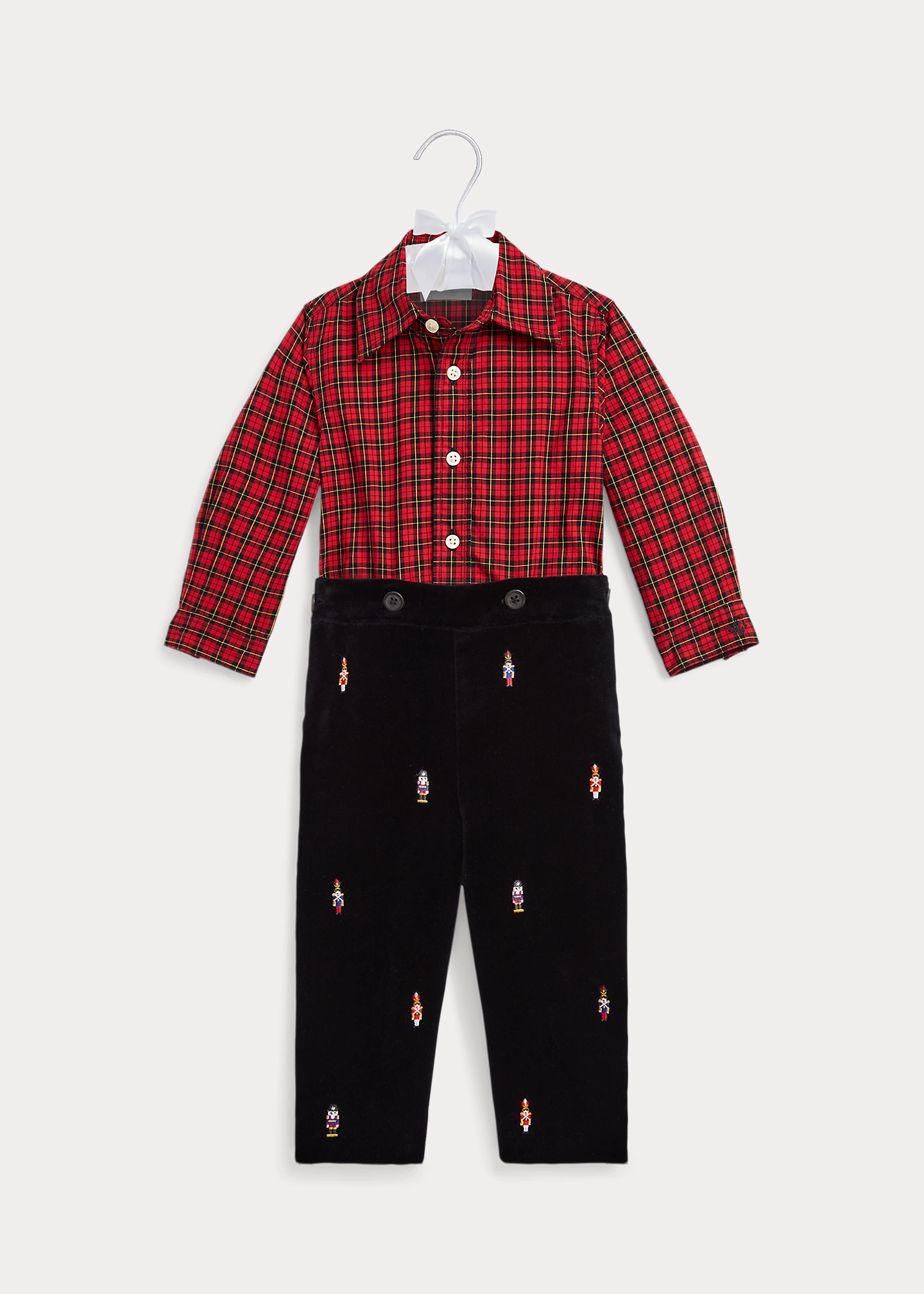 Plaid Shirt & Nutcracker Velvet Pant Set