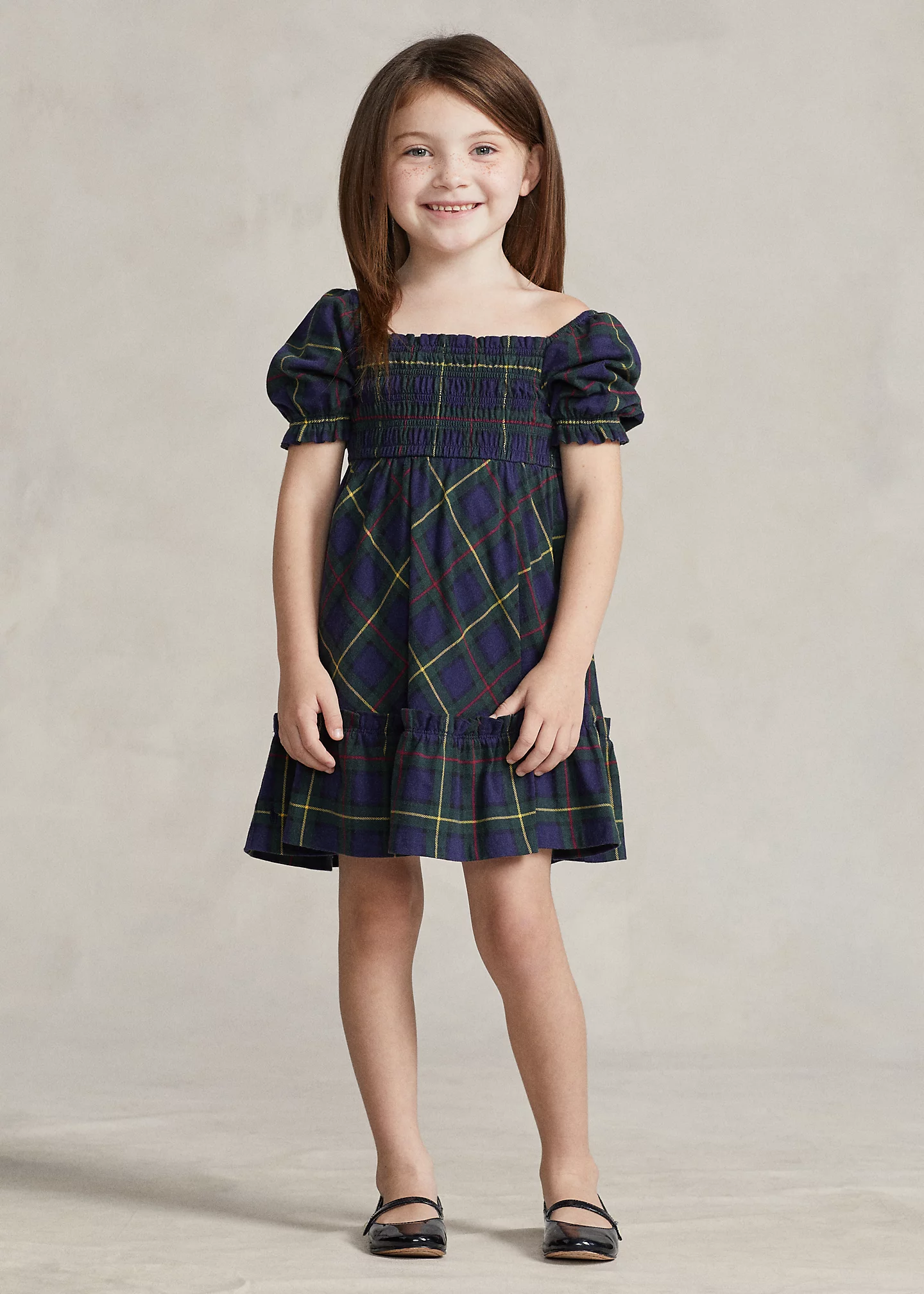 Plaid Smocked Cotton Jersey Dress