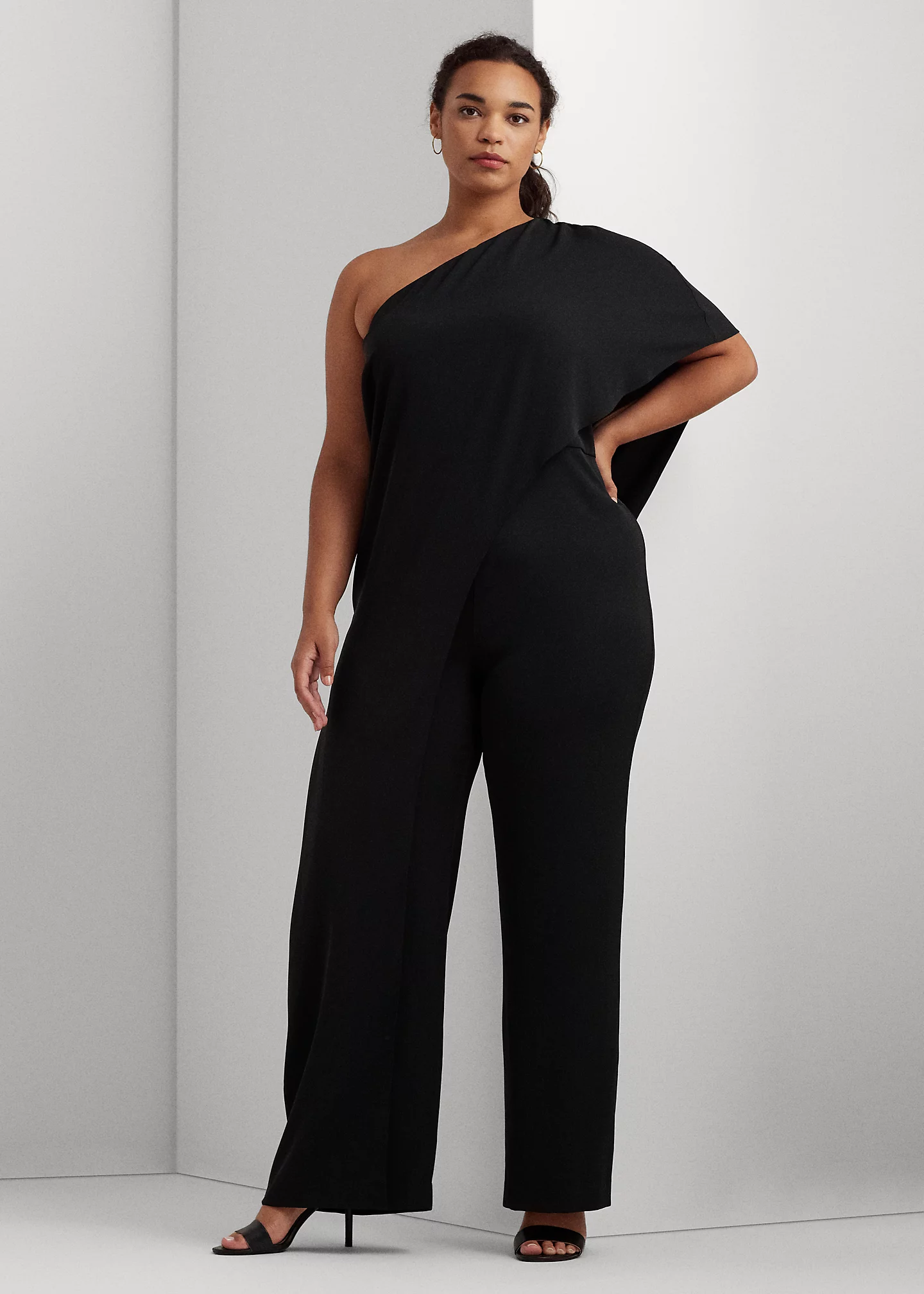 Cape Georgette One-Shoulder Jumpsuit