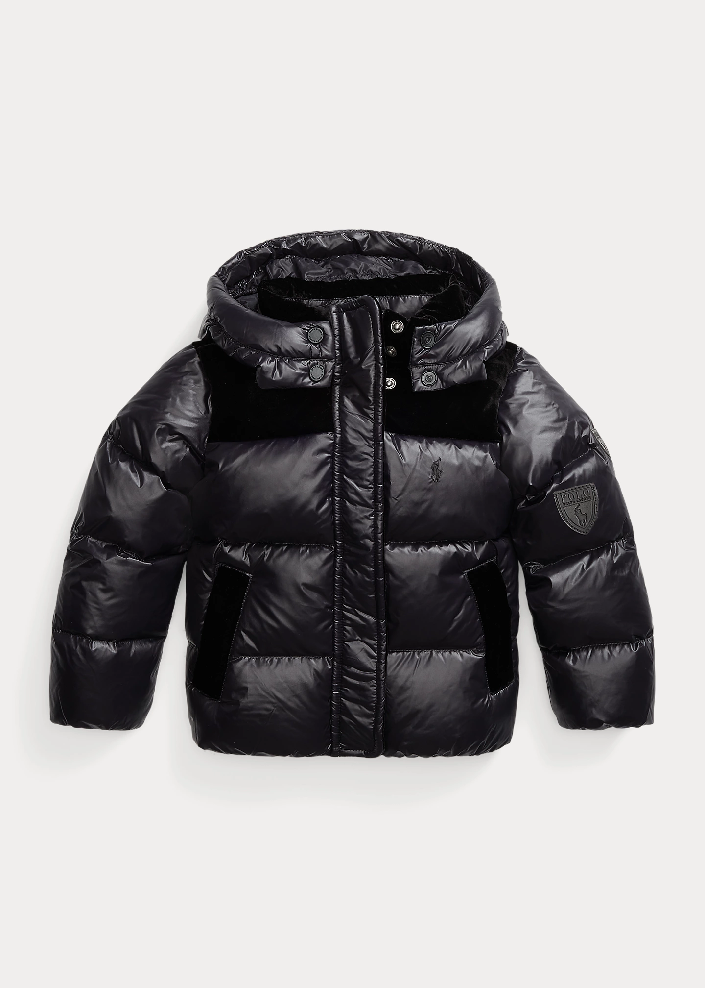 Water-Repellent Velvet-Trim Down Jacket