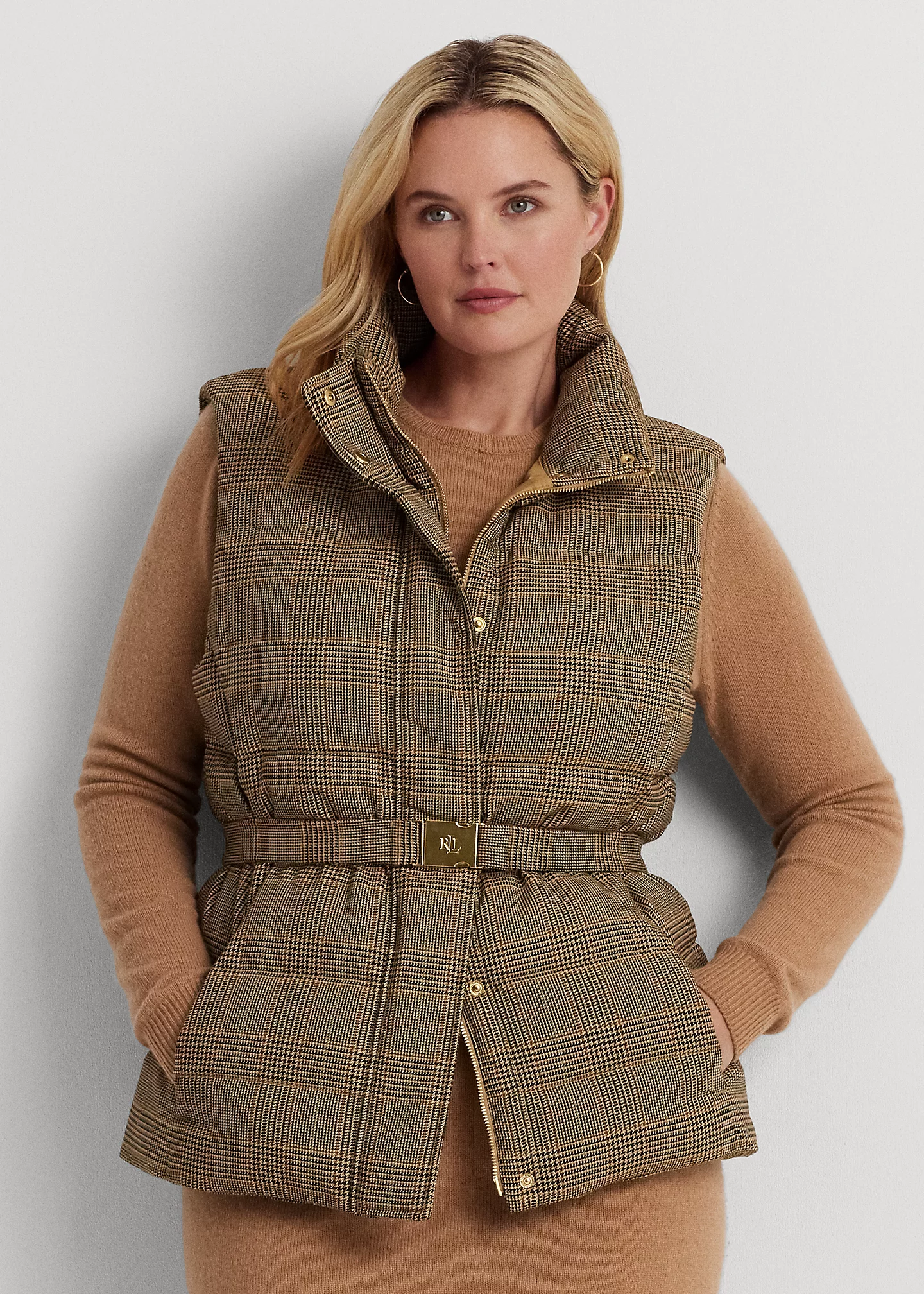 Glen Plaid Quilted Tweed Down Vest