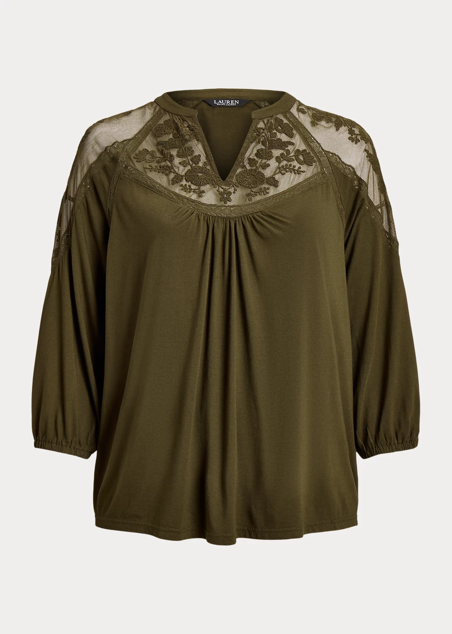 Embroidered Jersey Blouson-Sleeve Top