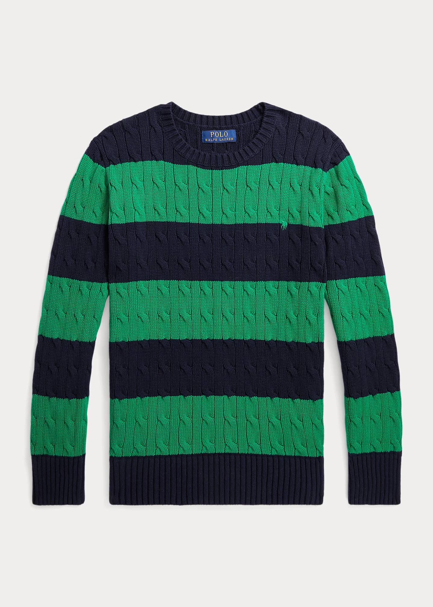 Striped Cable-Knit Cotton Sweater