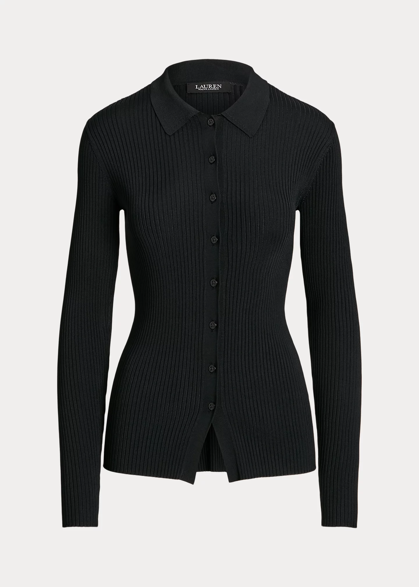 Rib-Knit Long-Sleeve Polo Cardigan
