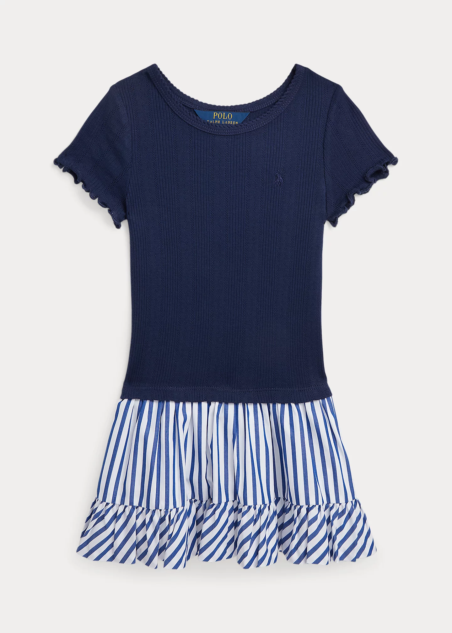 Woven-Skirt Pointelle-Knit Cotton Dress