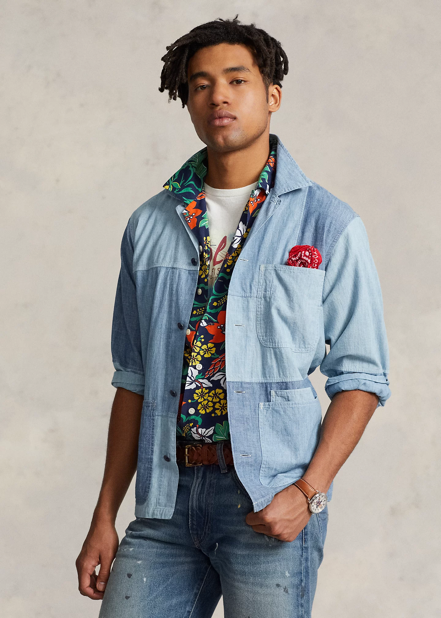 Classic Fit Patchwork Chambray Shirt