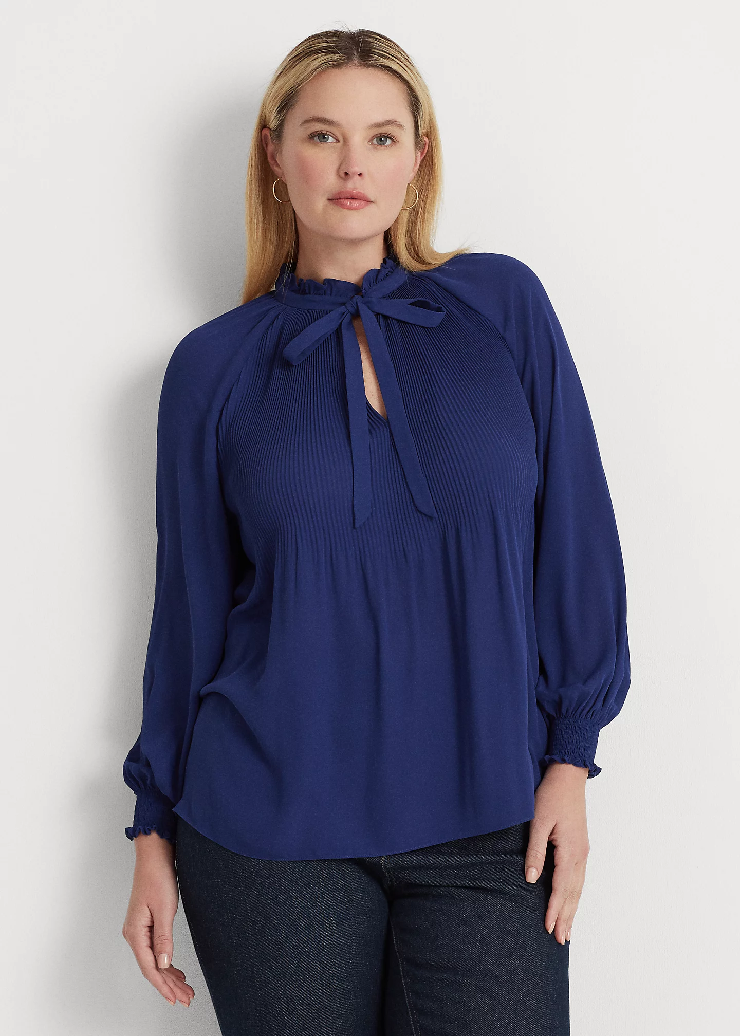 Pleated Georgette Tie-Neck Blouse