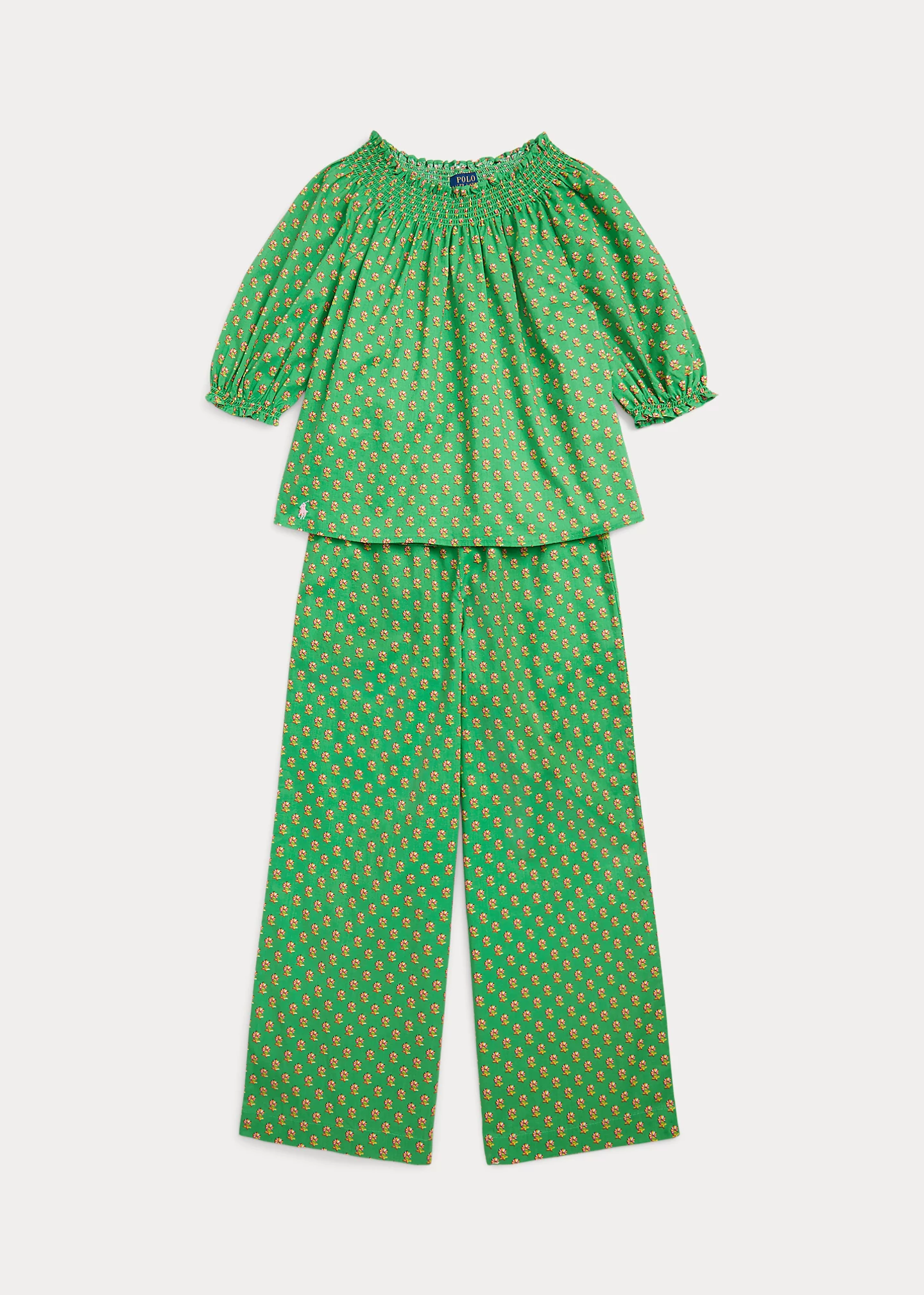 Floral Smocked Cotton Top & Pant Set