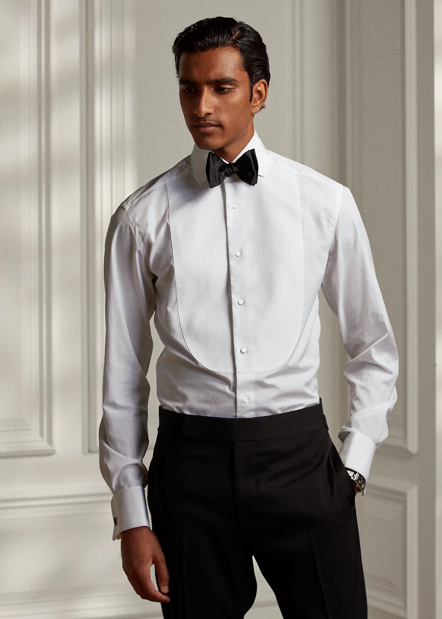Piqué-Bib French Cuff Tuxedo Shirt