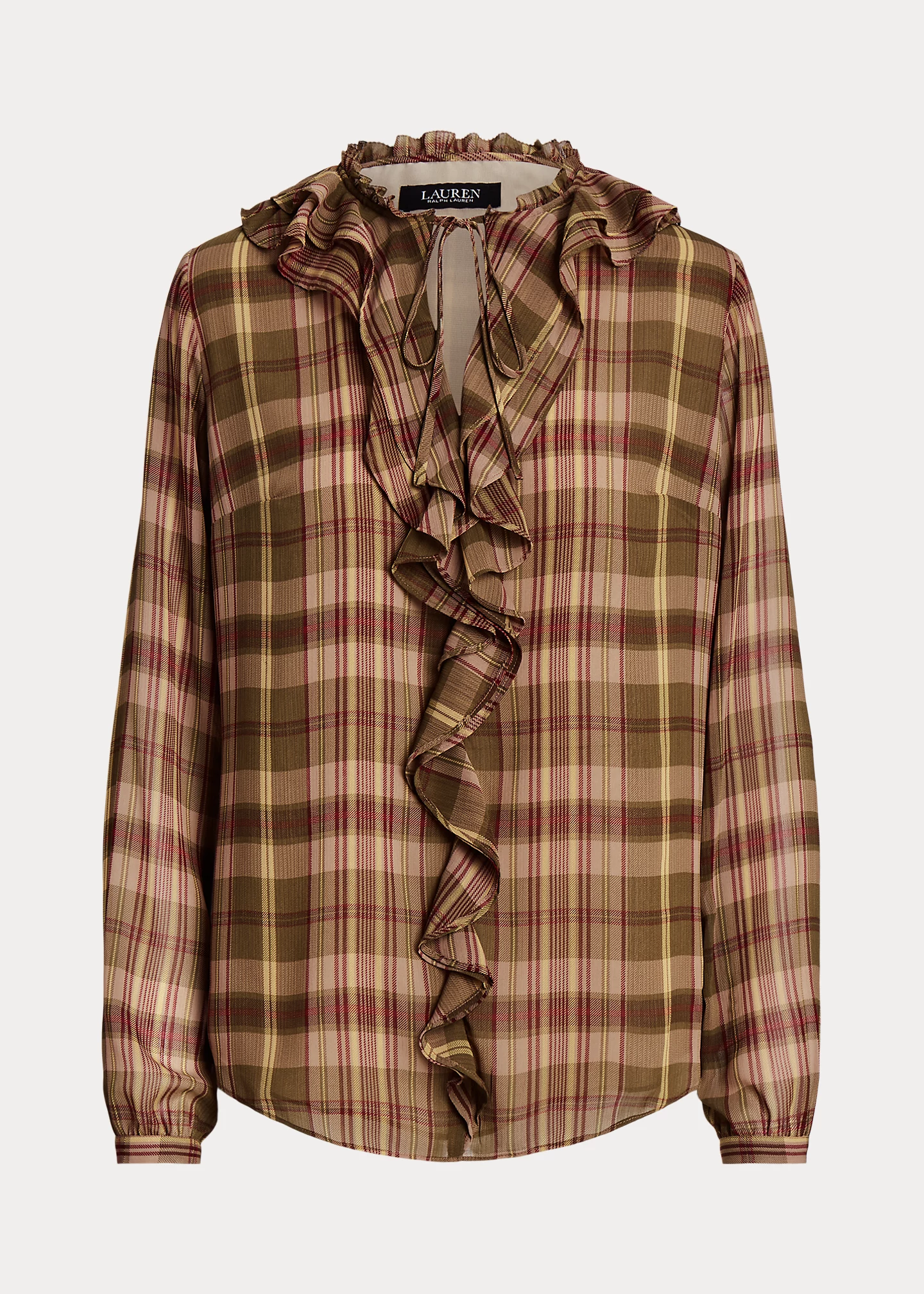 Plaid Ruffle-Trim Georgette Blouse