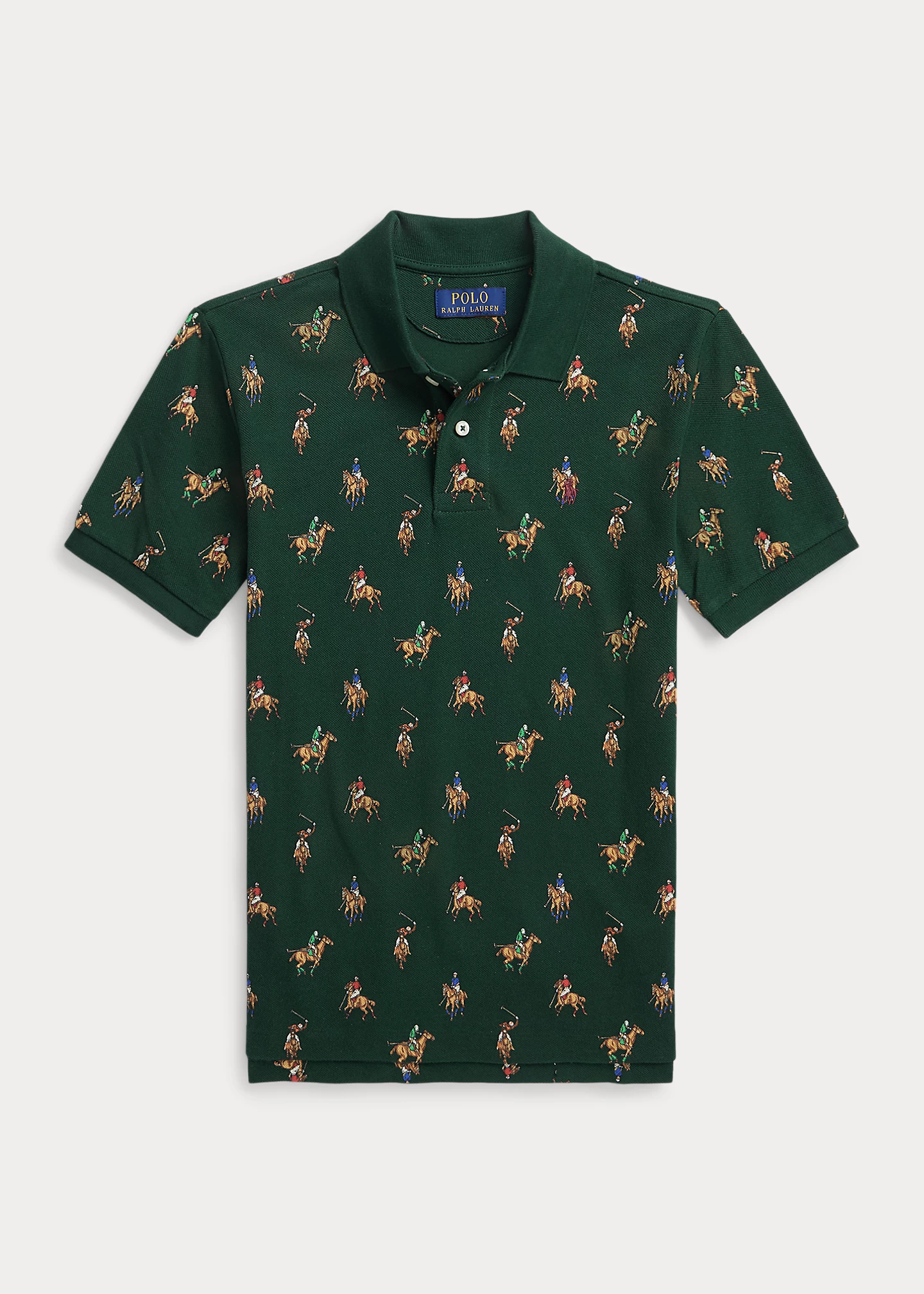 Equestrian-Print Cotton Mesh Polo Shirt