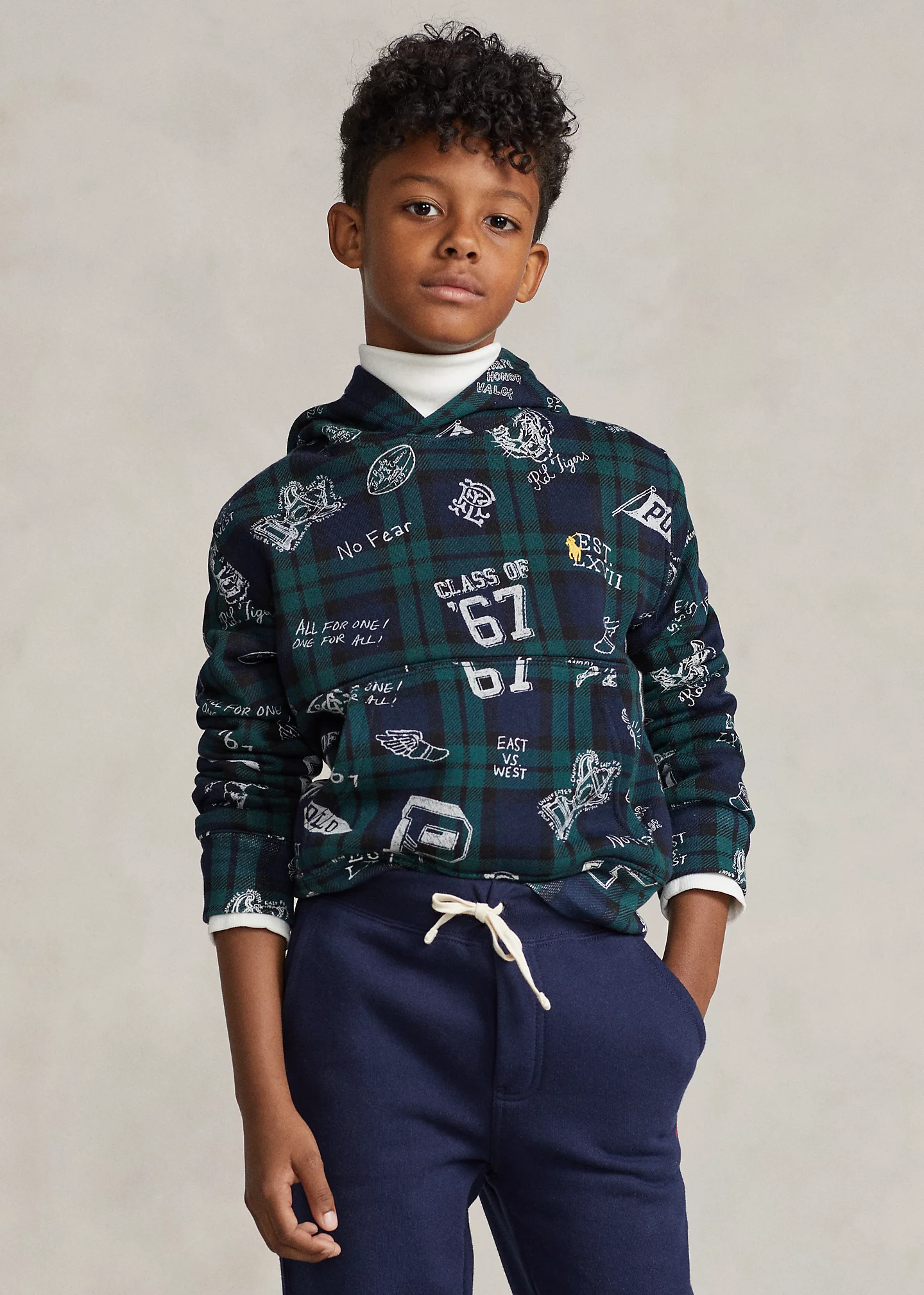 Plaid Fleece Graphic Hoodie