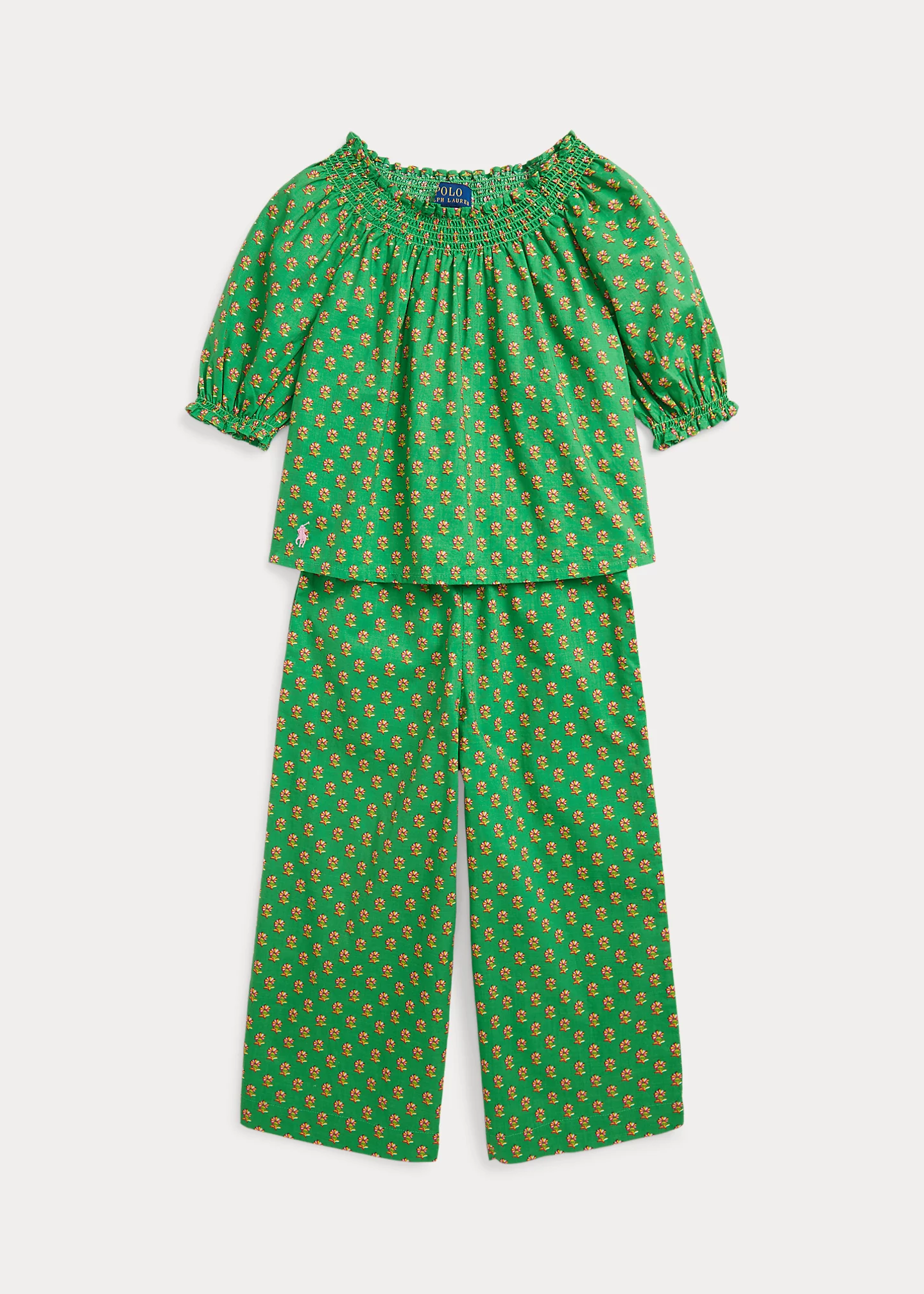 Floral Smocked Cotton Top & Pant Set