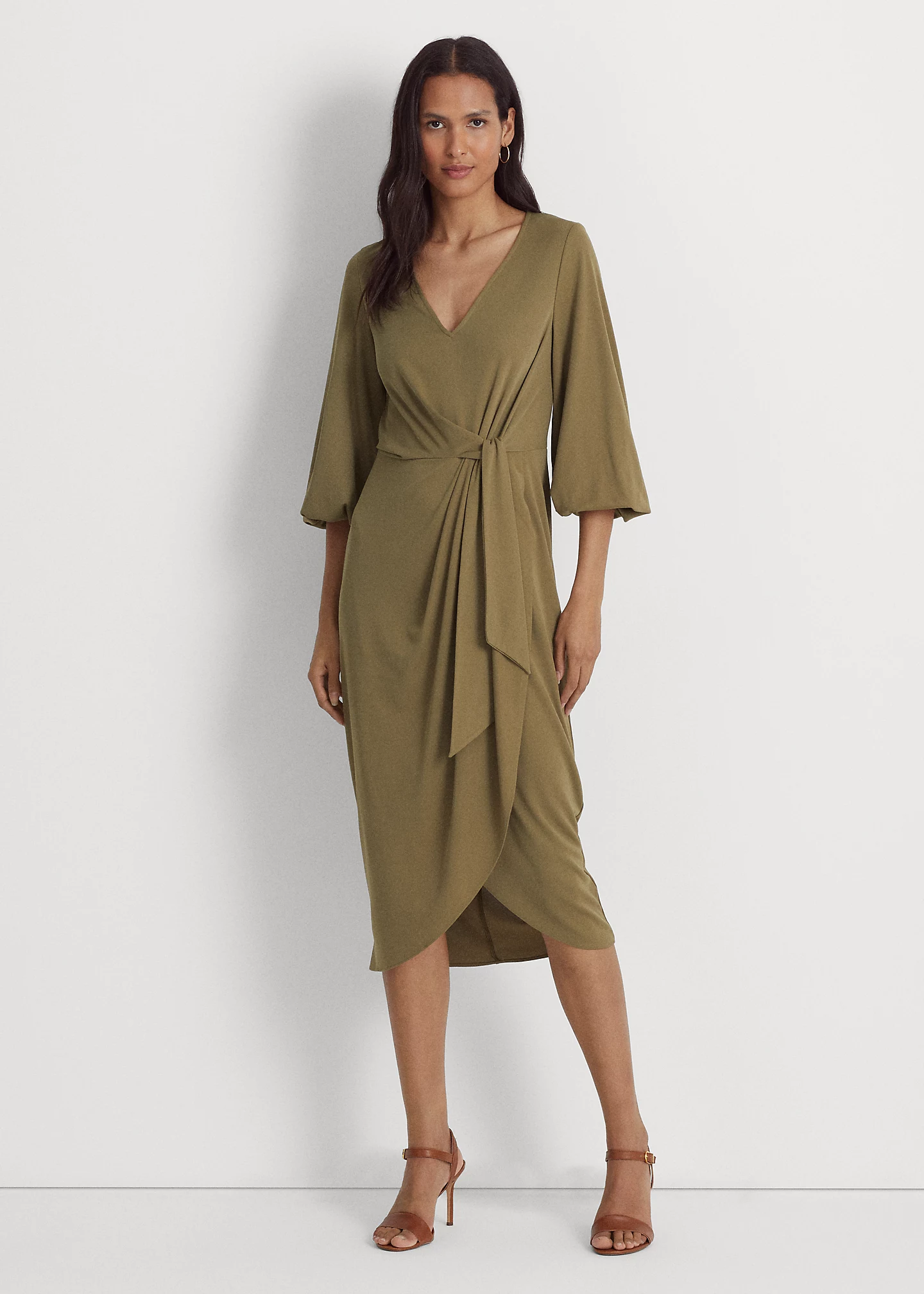 Stretch Jersey Tie-Front Midi Dress
