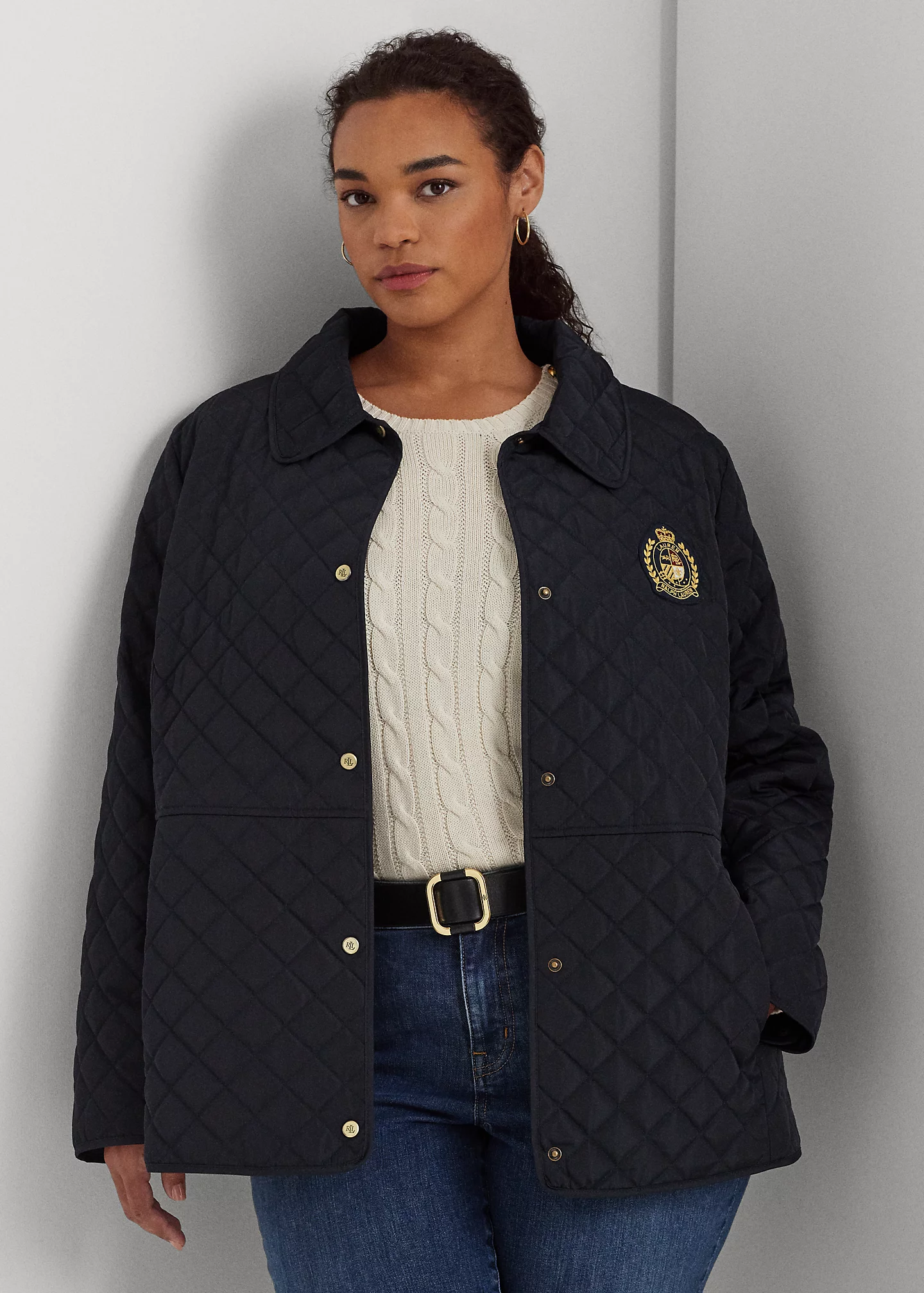 Crest-Patch Diamond-Quilted Jacket