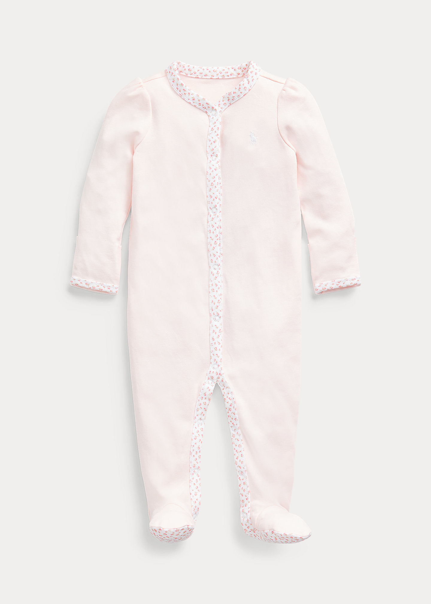 Floral-Trim Footed Coverall