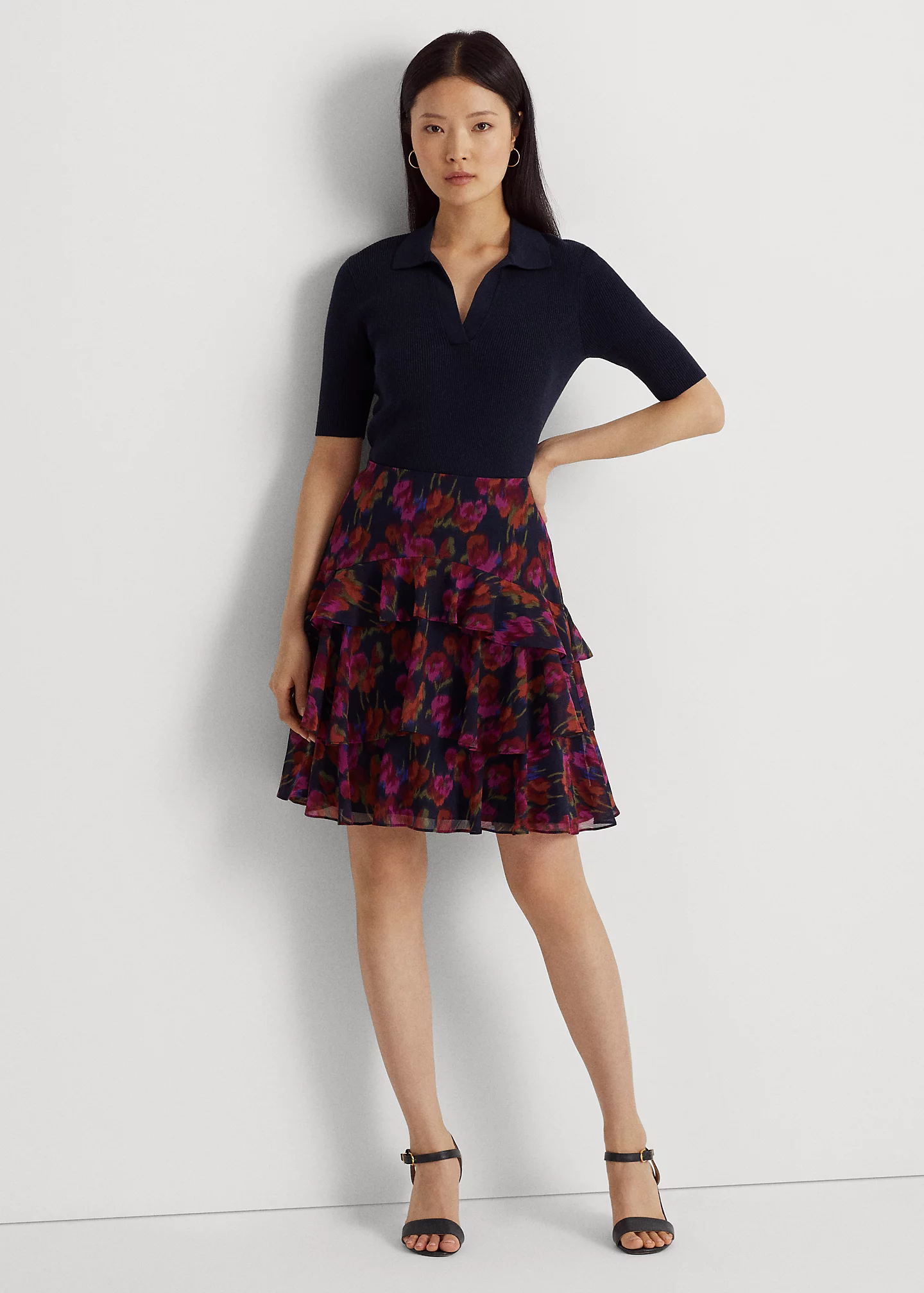 Floral Crinkle Georgette Tiered Skirt