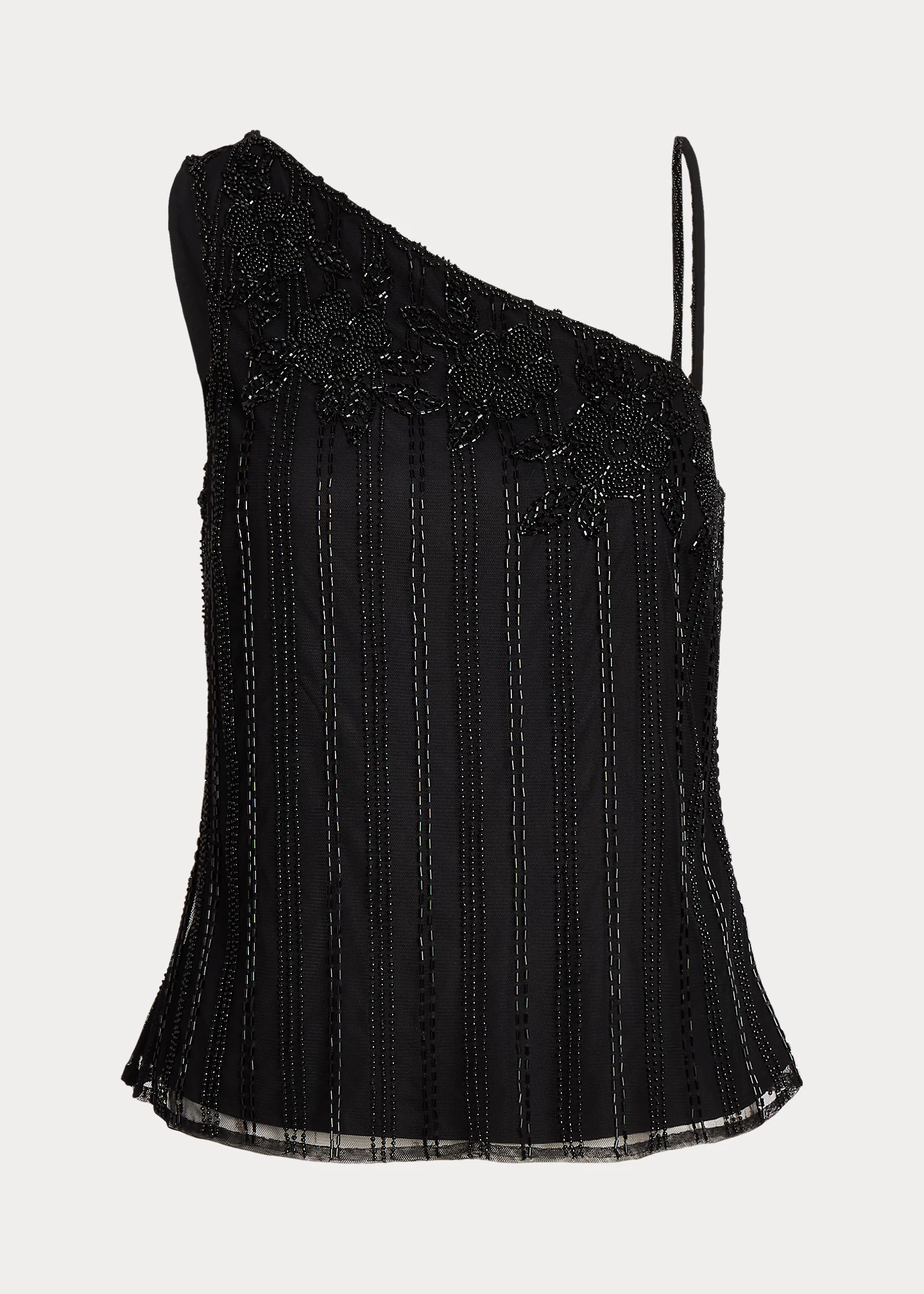 Beaded Mesh One-Shoulder Camisole