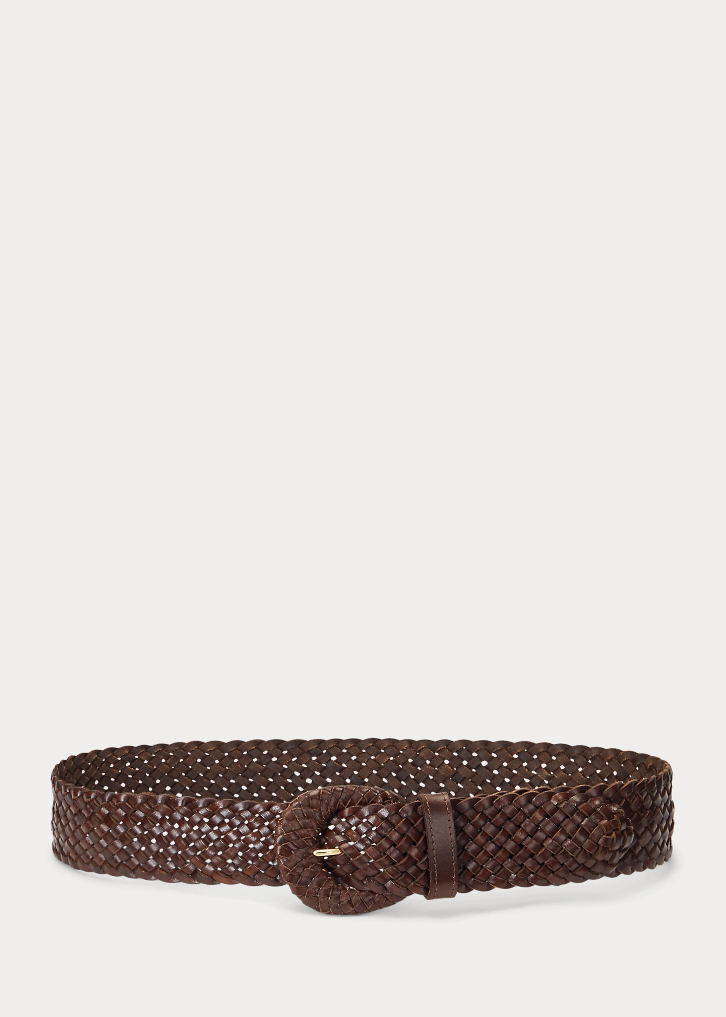 Crescent-Buckle Woven Leather Wide Belt
