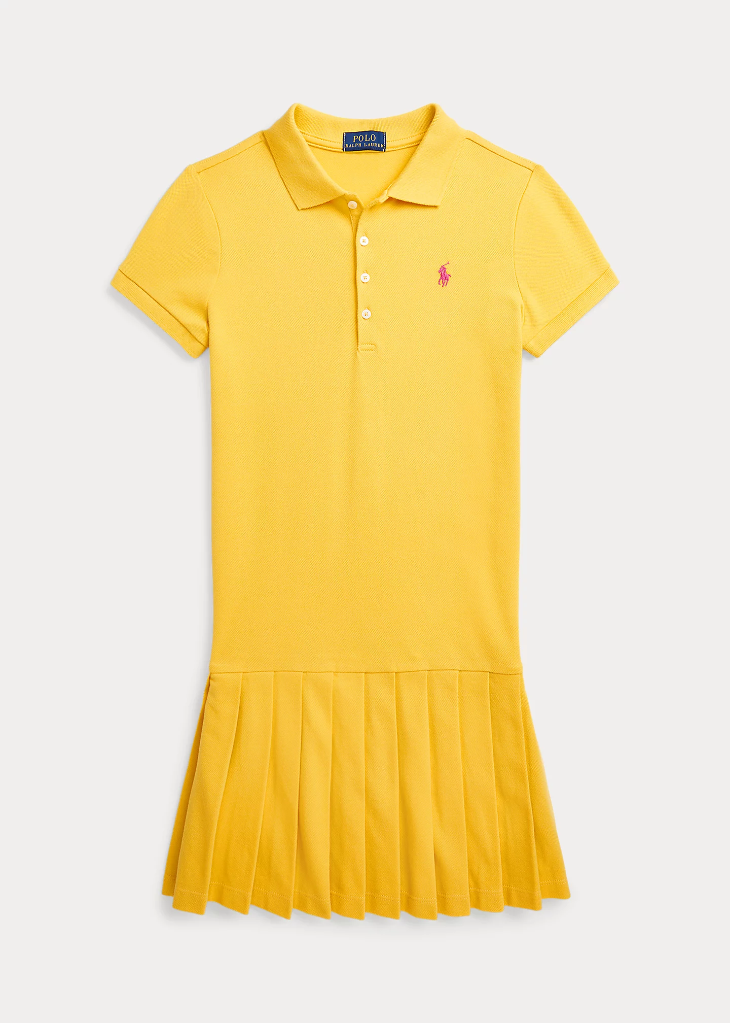 Pleated Stretch Mesh Polo Dress