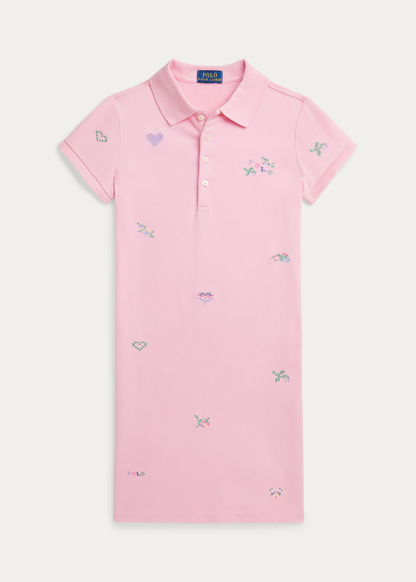 Embroidered Stretch Mesh Polo Dress