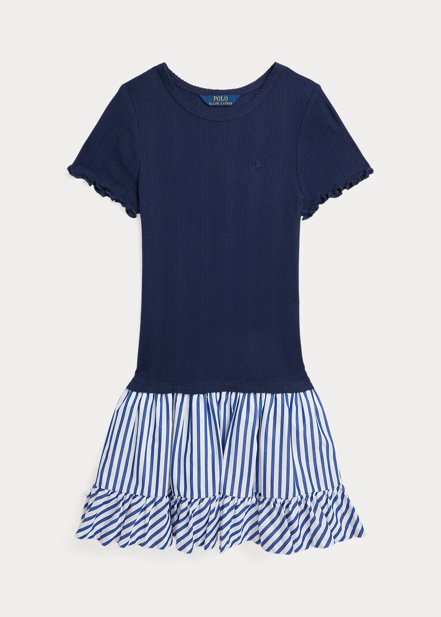 Woven-Skirt Pointelle-Knit Cotton Dress