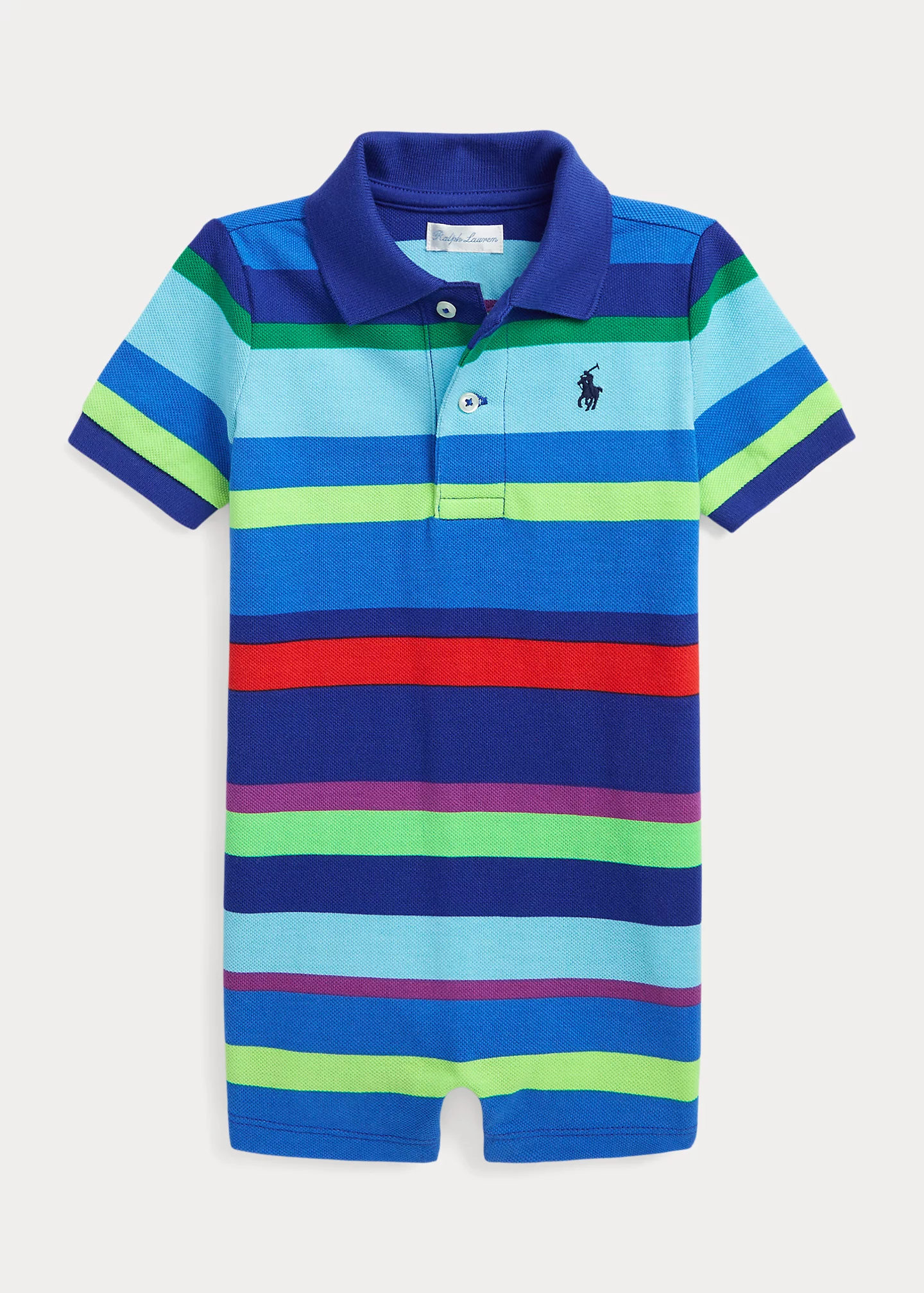 Striped Cotton Mesh Polo Shortall