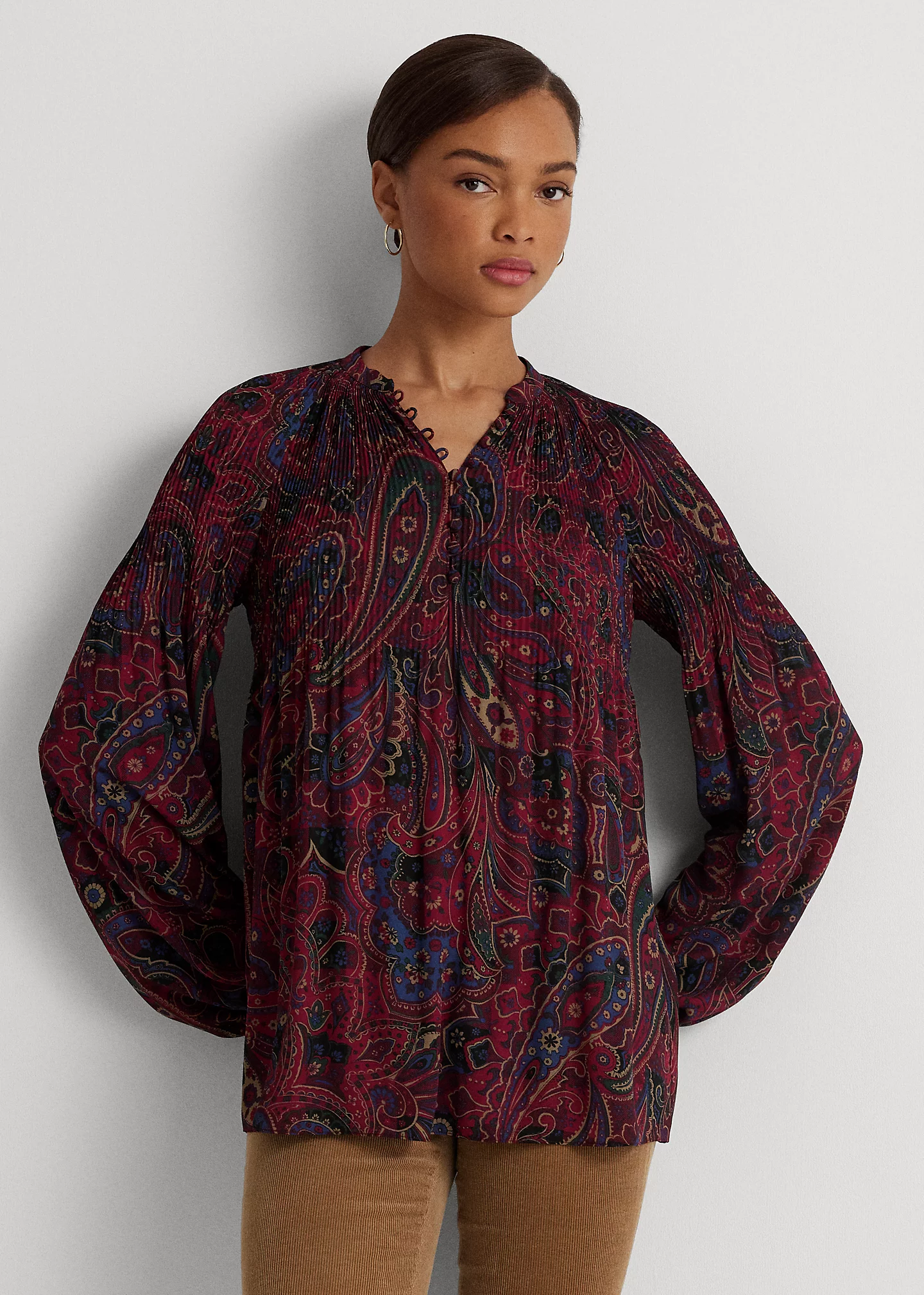 Checked Paisley Pleated Georgette Blouse