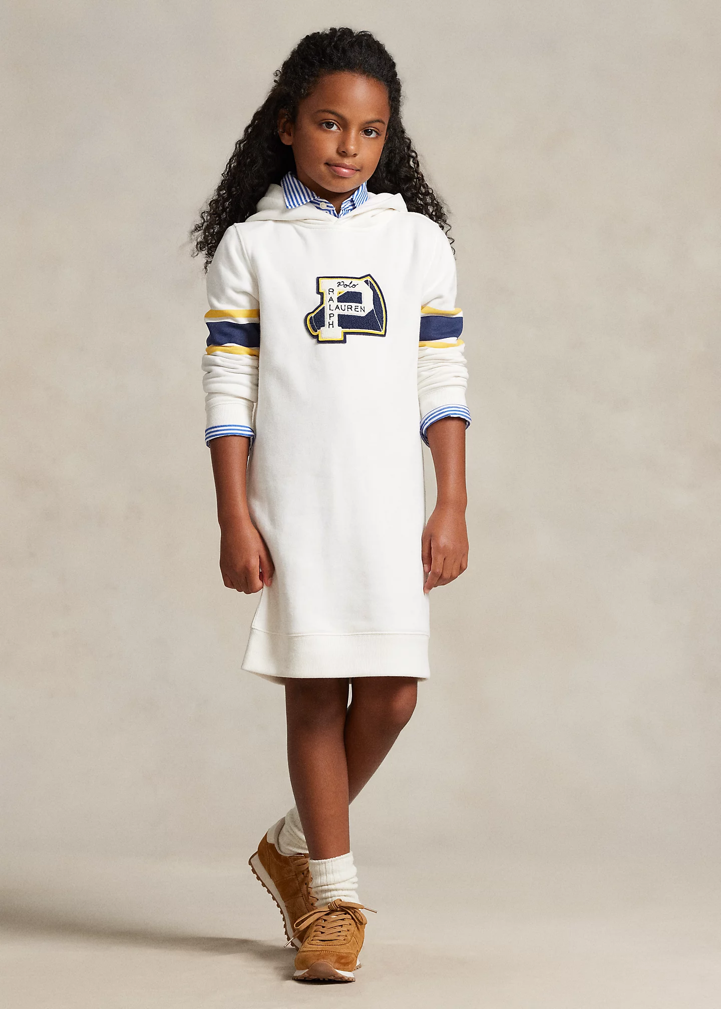 Letterman-Patch Fleece Hoodie Dress