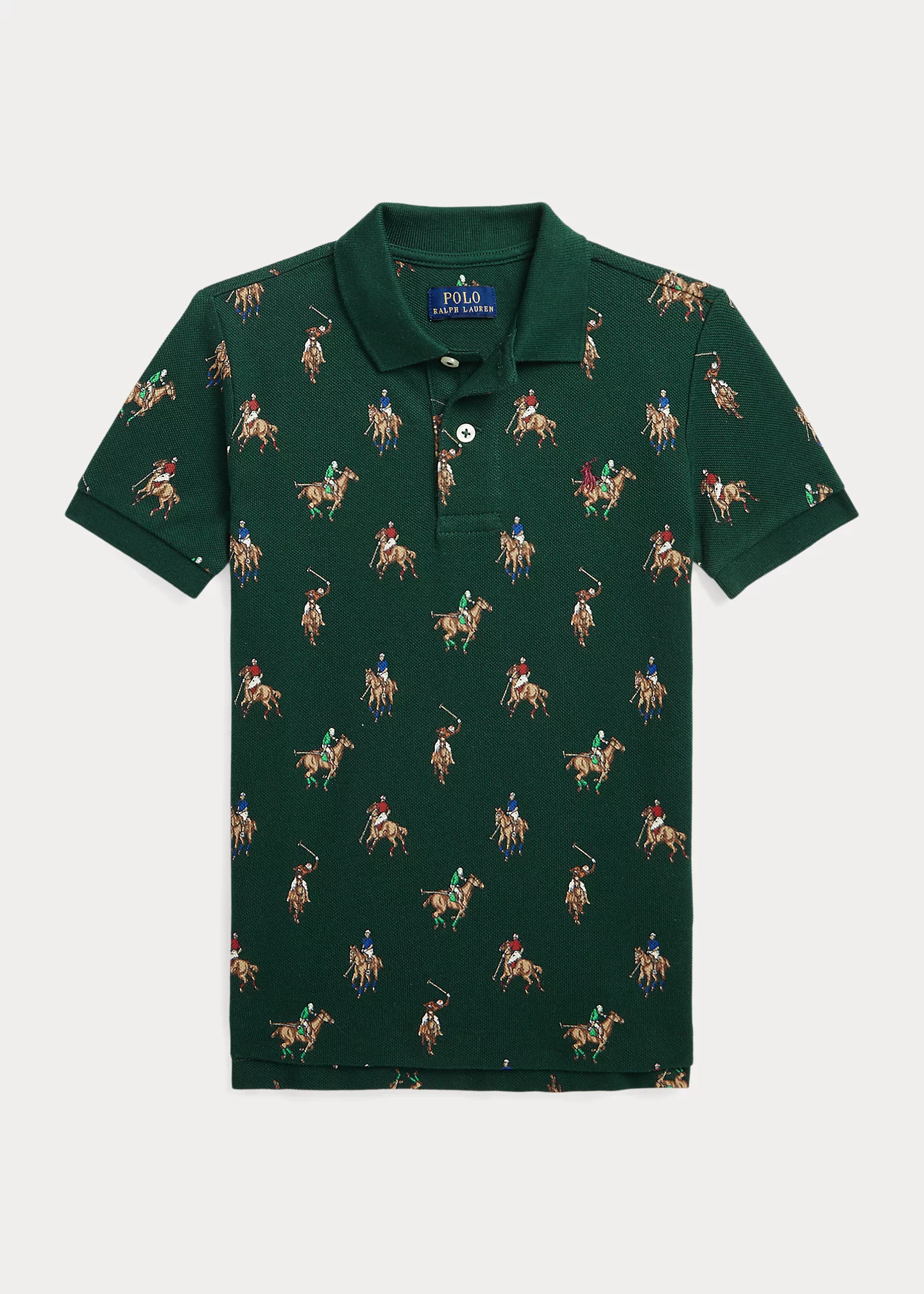 Equestrian-Print Cotton Mesh Polo Shirt