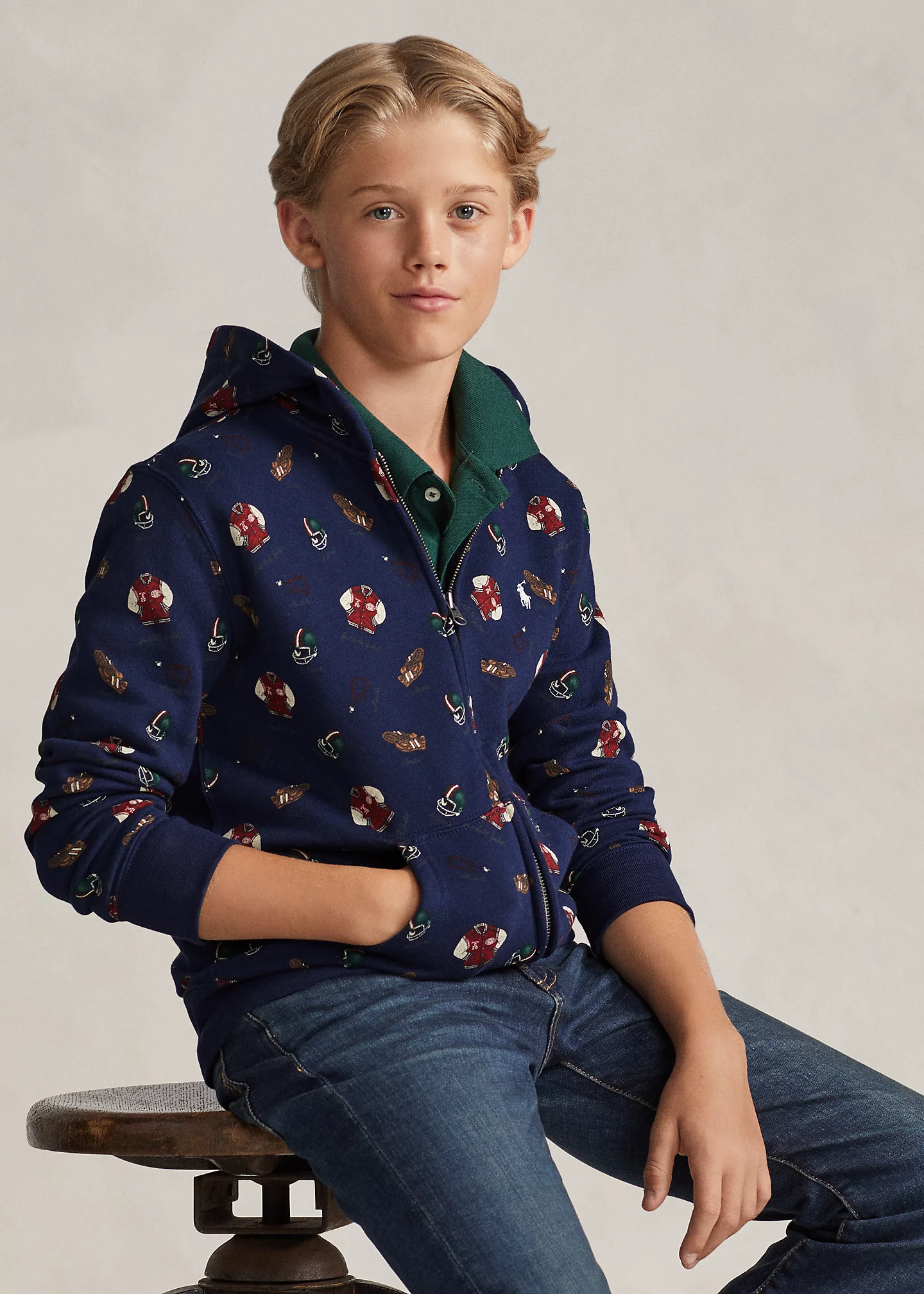 Varsity Inspired–Print Fleece Hoodie