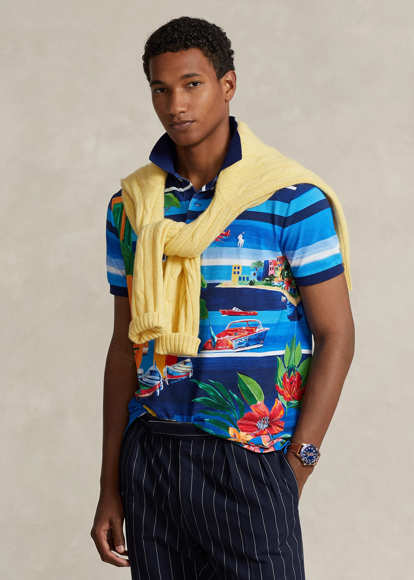 Classic Fit Print Mesh Polo Shirt