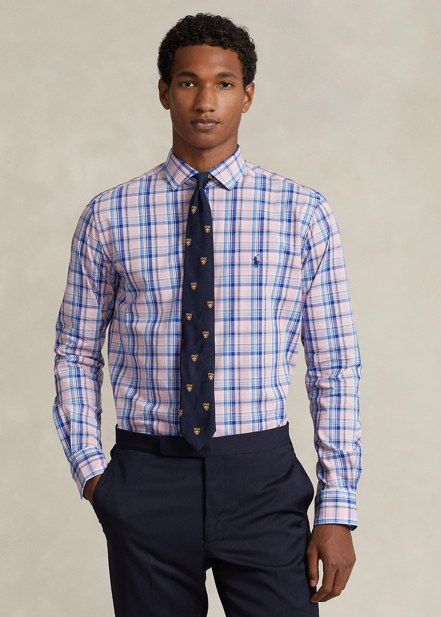 Classic Fit Plaid Stretch Poplin Shirt
