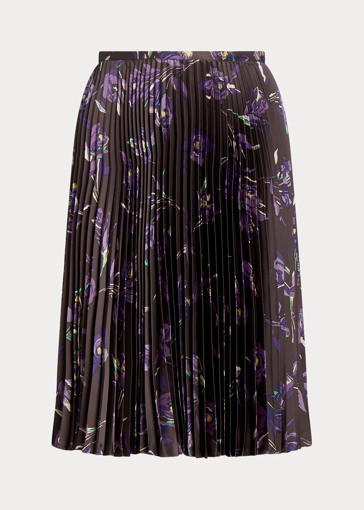Floral Pleated Satin Charmeuse Skirt