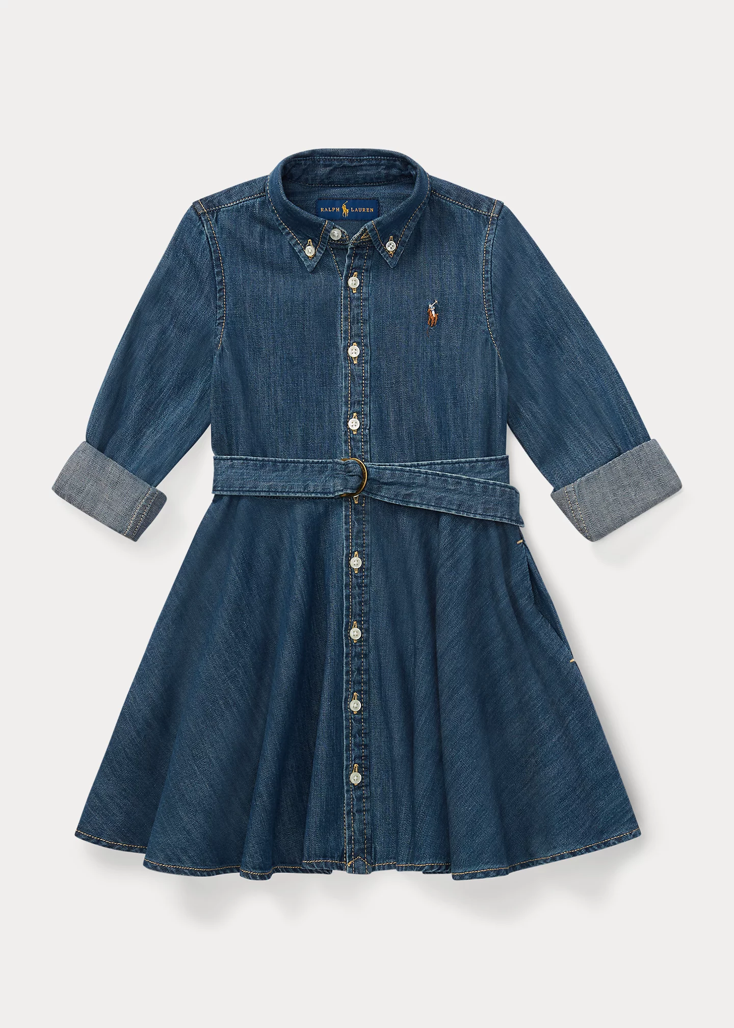 Belted Cotton Denim Shirtdress