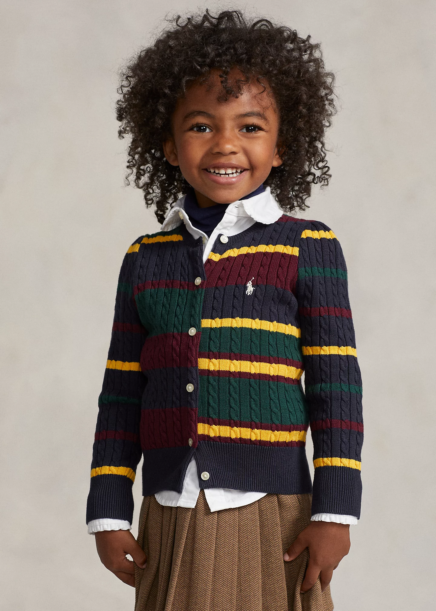 Striped Mini-Cable Cotton Cardigan