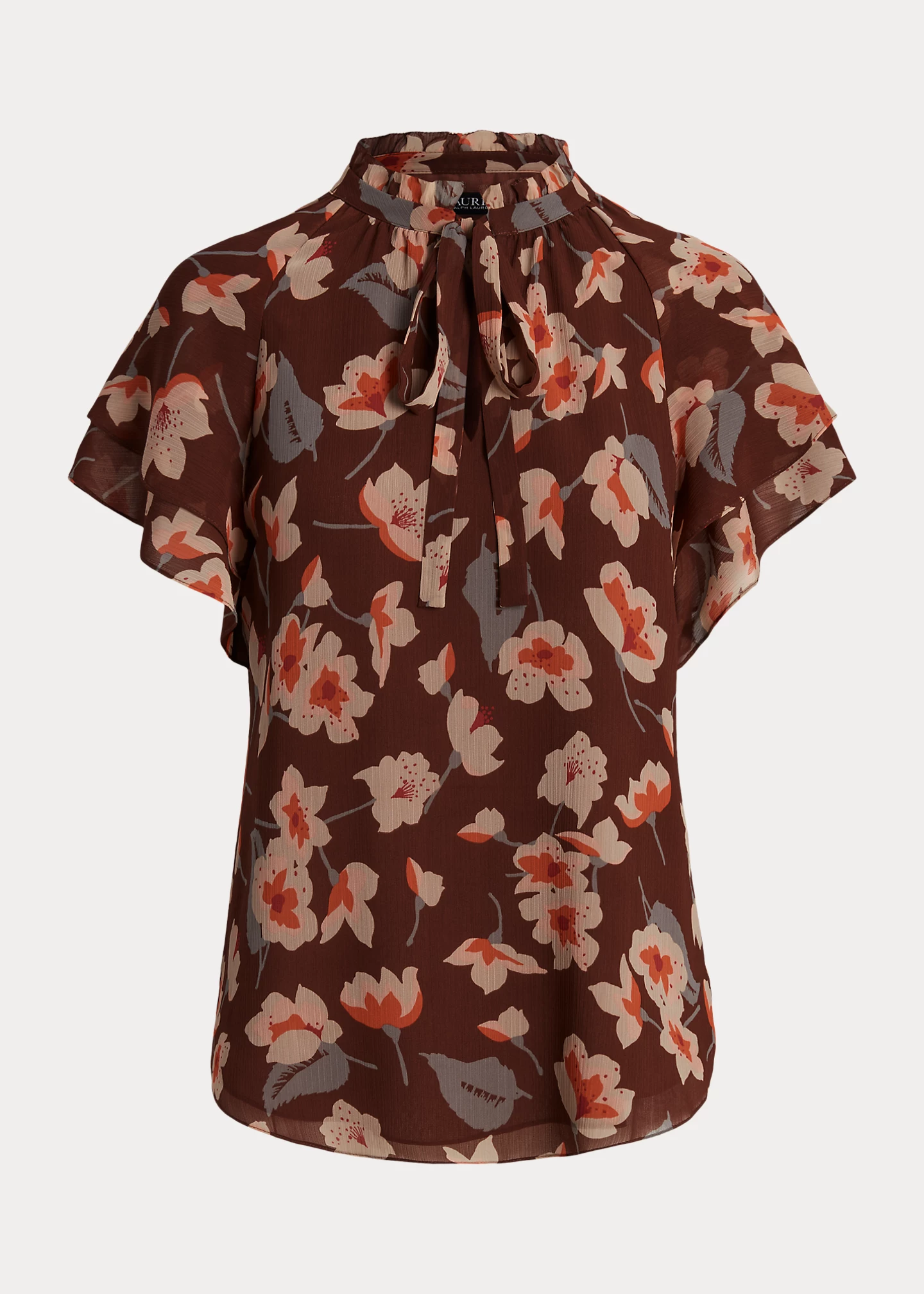 Floral Crinkle Georgette Tie-Neck Blouse