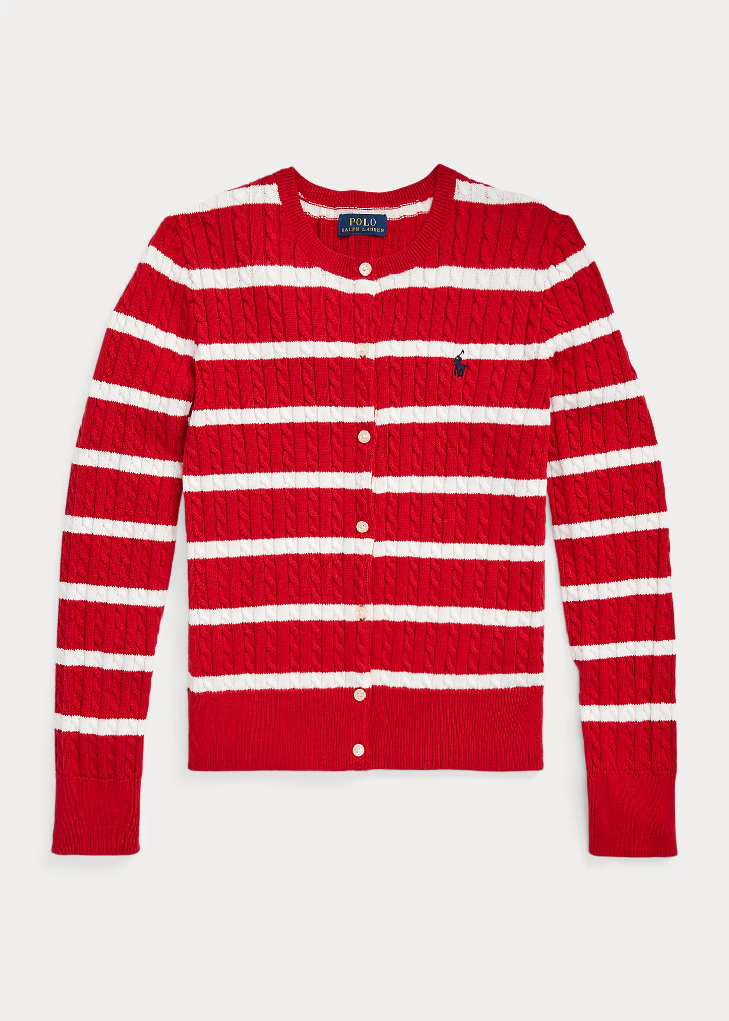 Striped Mini-Cable Cotton Cardigan