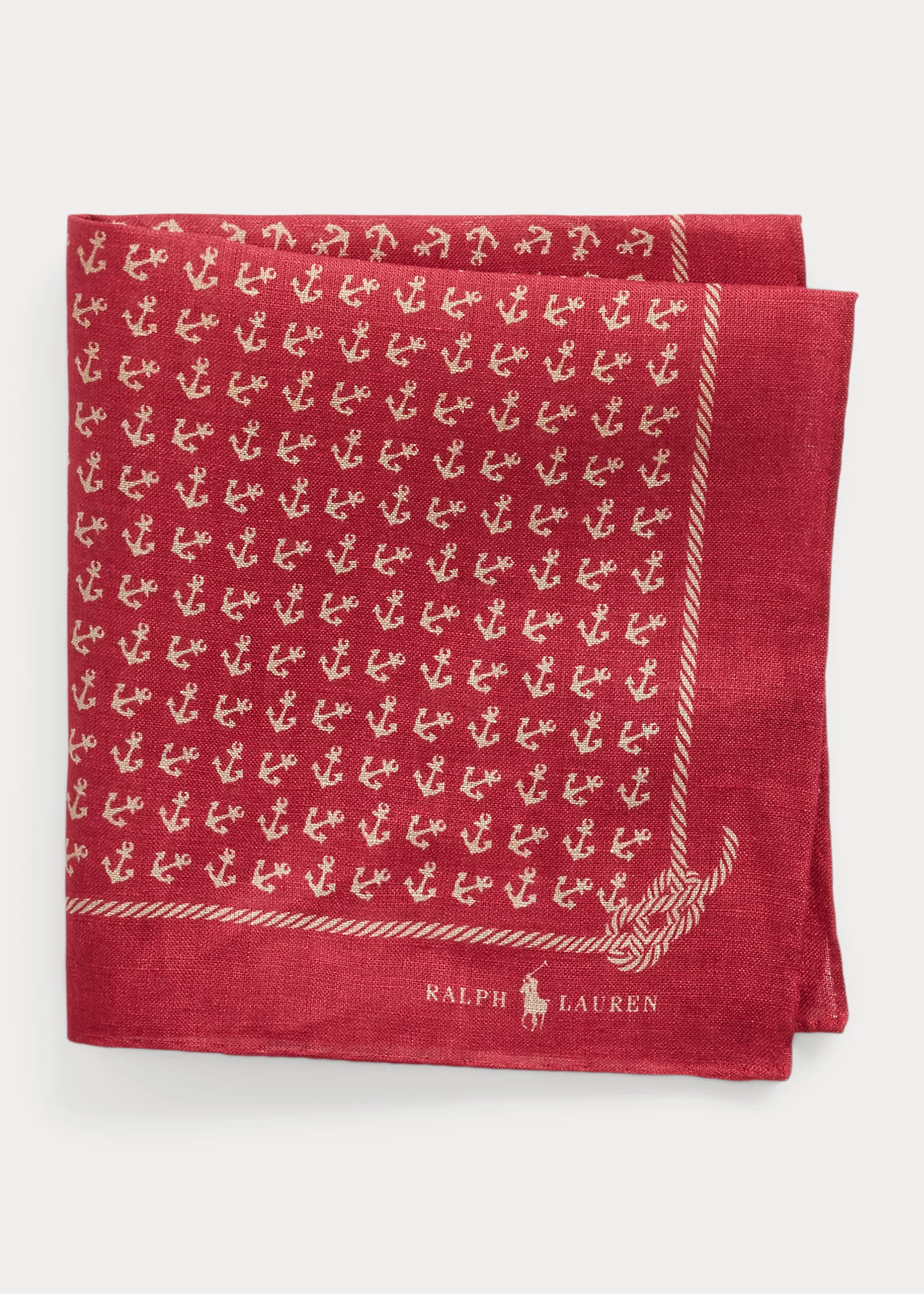 Anchor-Print Linen Pocket Square