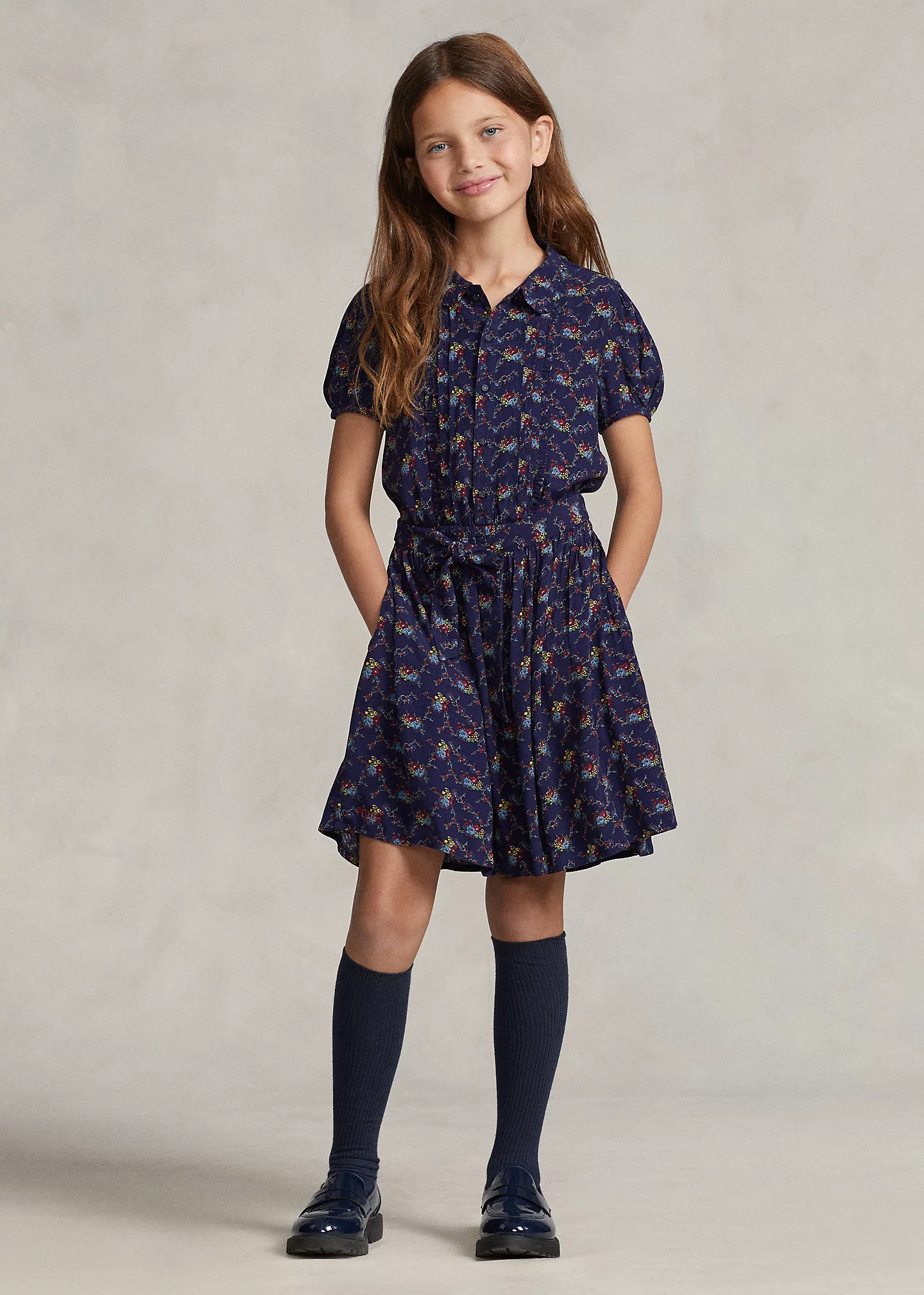 Floral Pintucked Crepe Dress