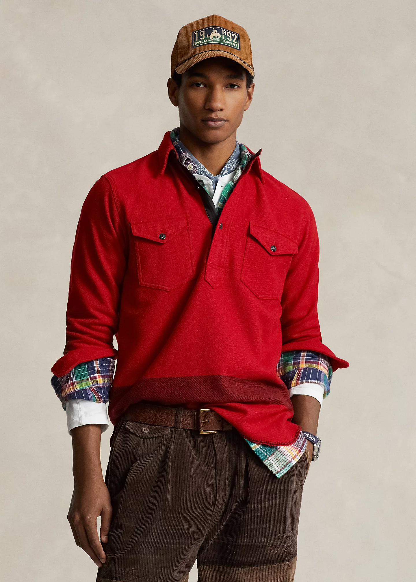 Classic Fit Suede-Trim Wool-Blend Shirt