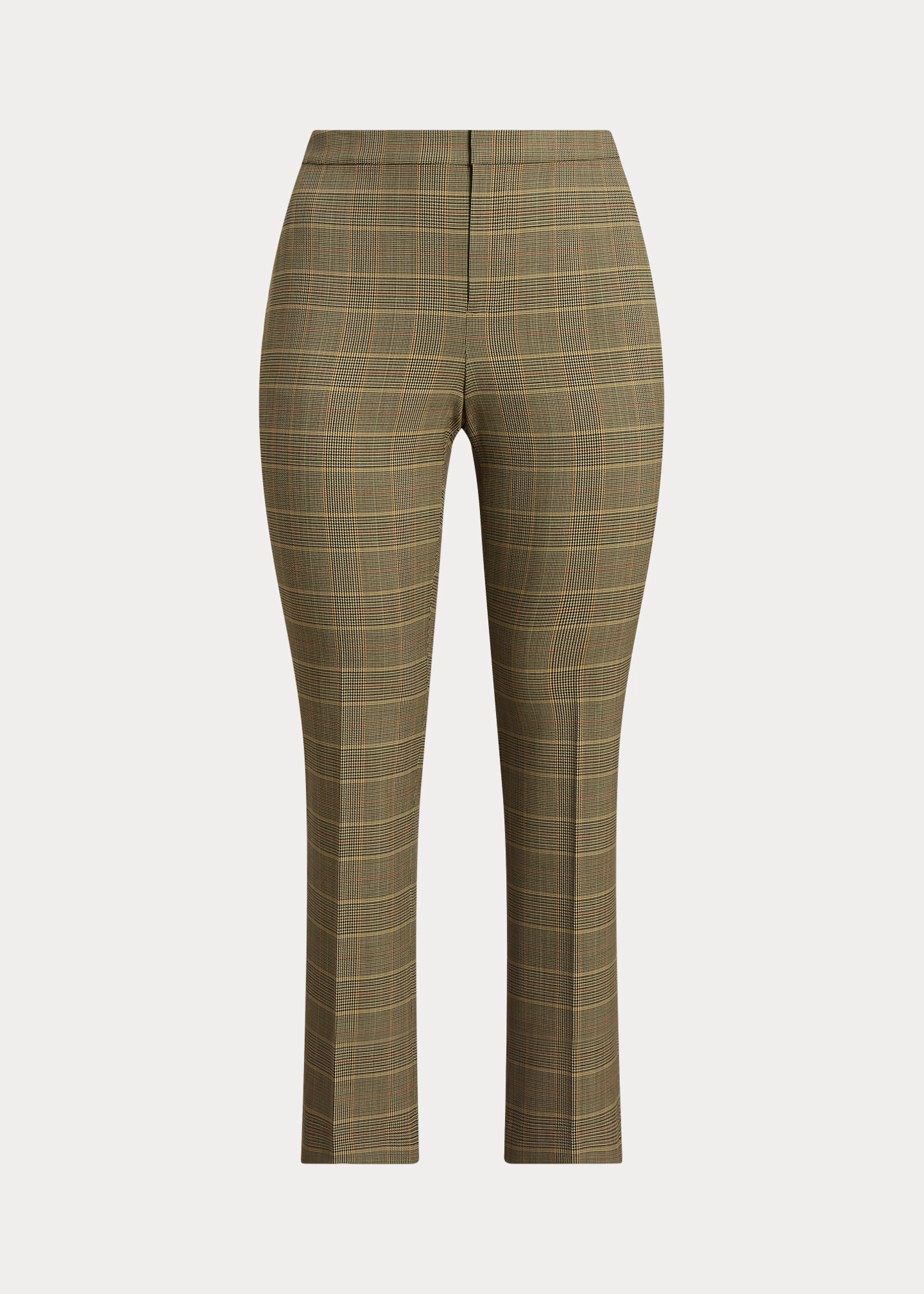 Checked Plaid Twill Straight-Leg Pant