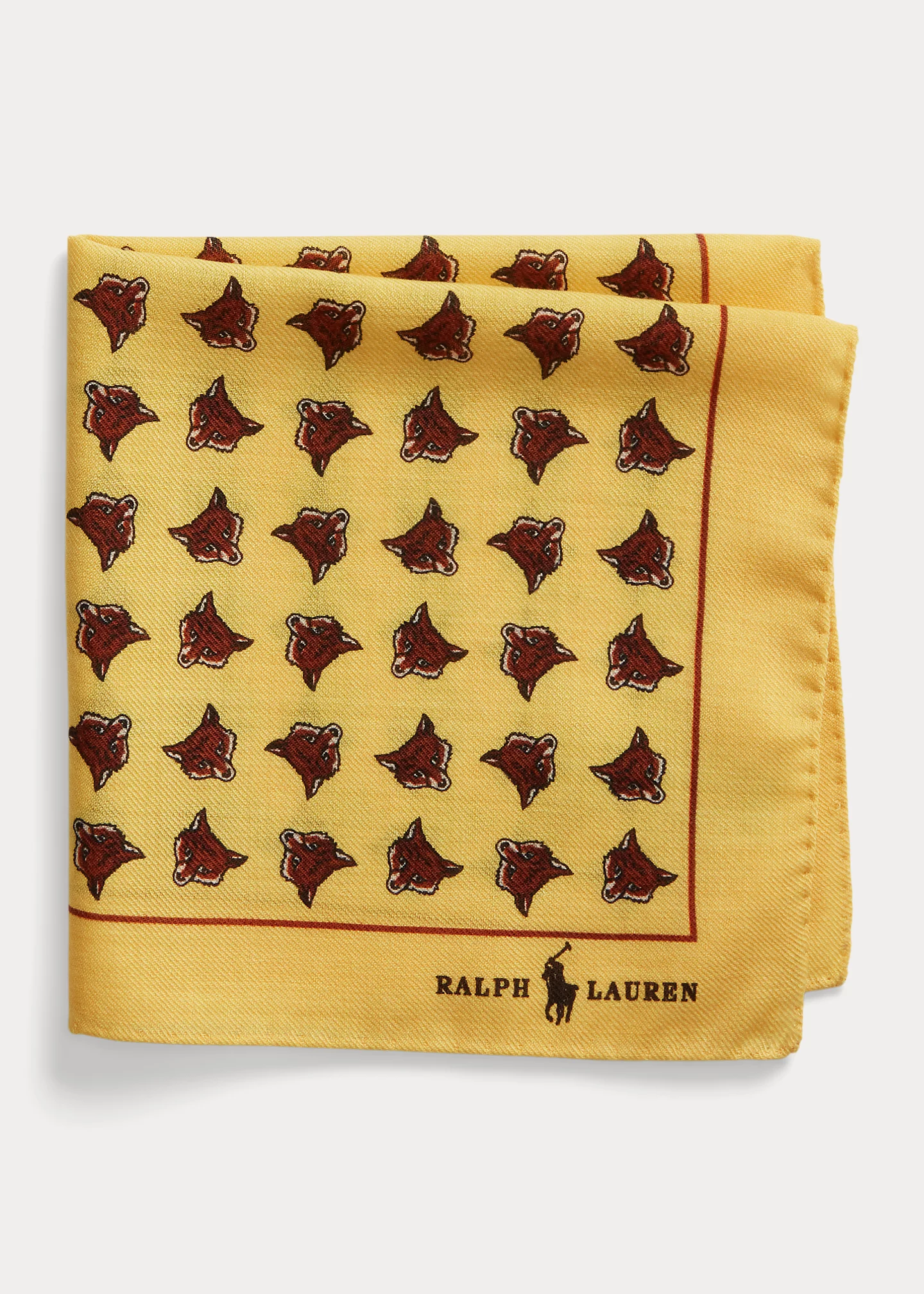 Fox-Head-Print Wool Pocket Square