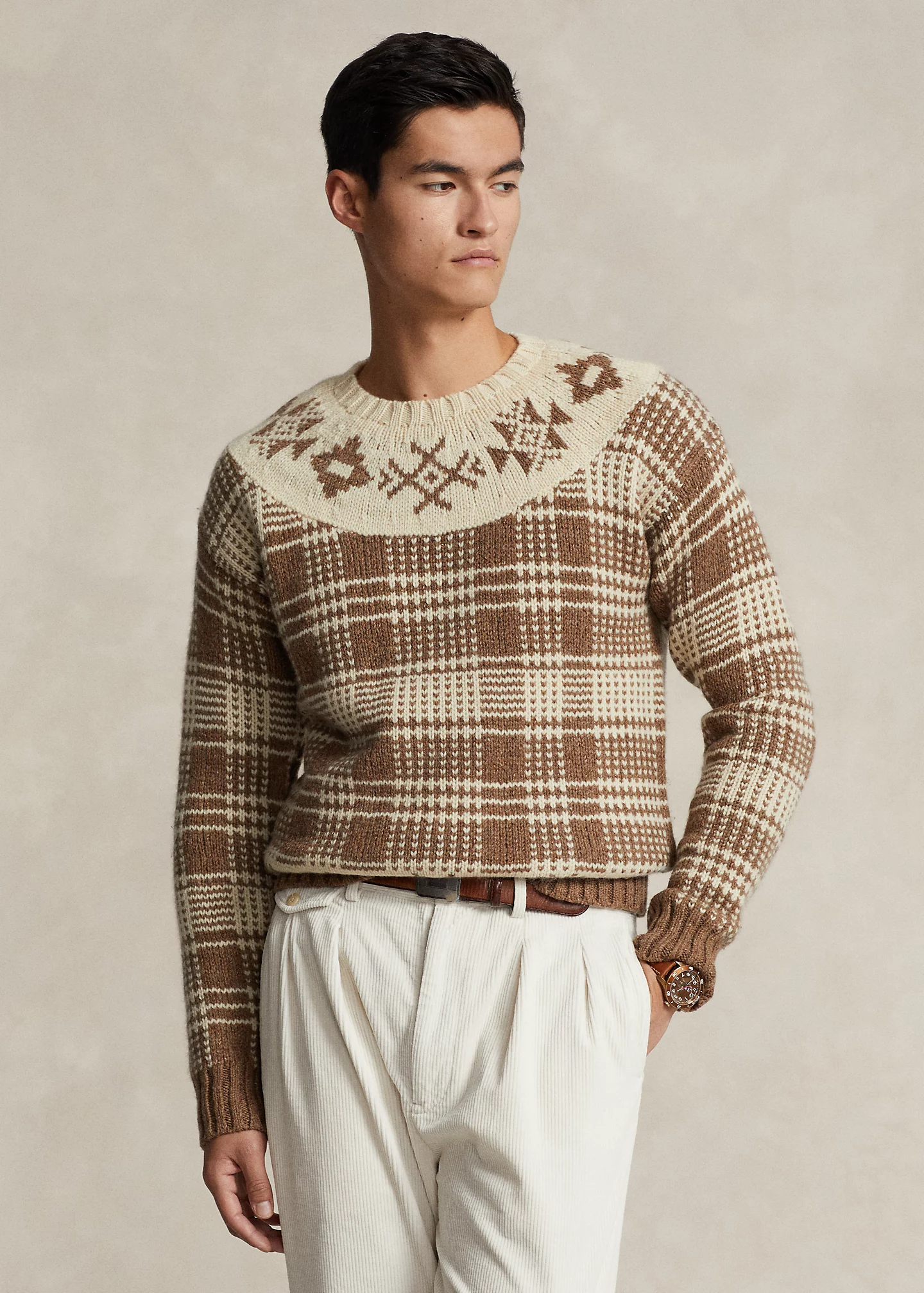 Plaid Wool-Linen Sweater