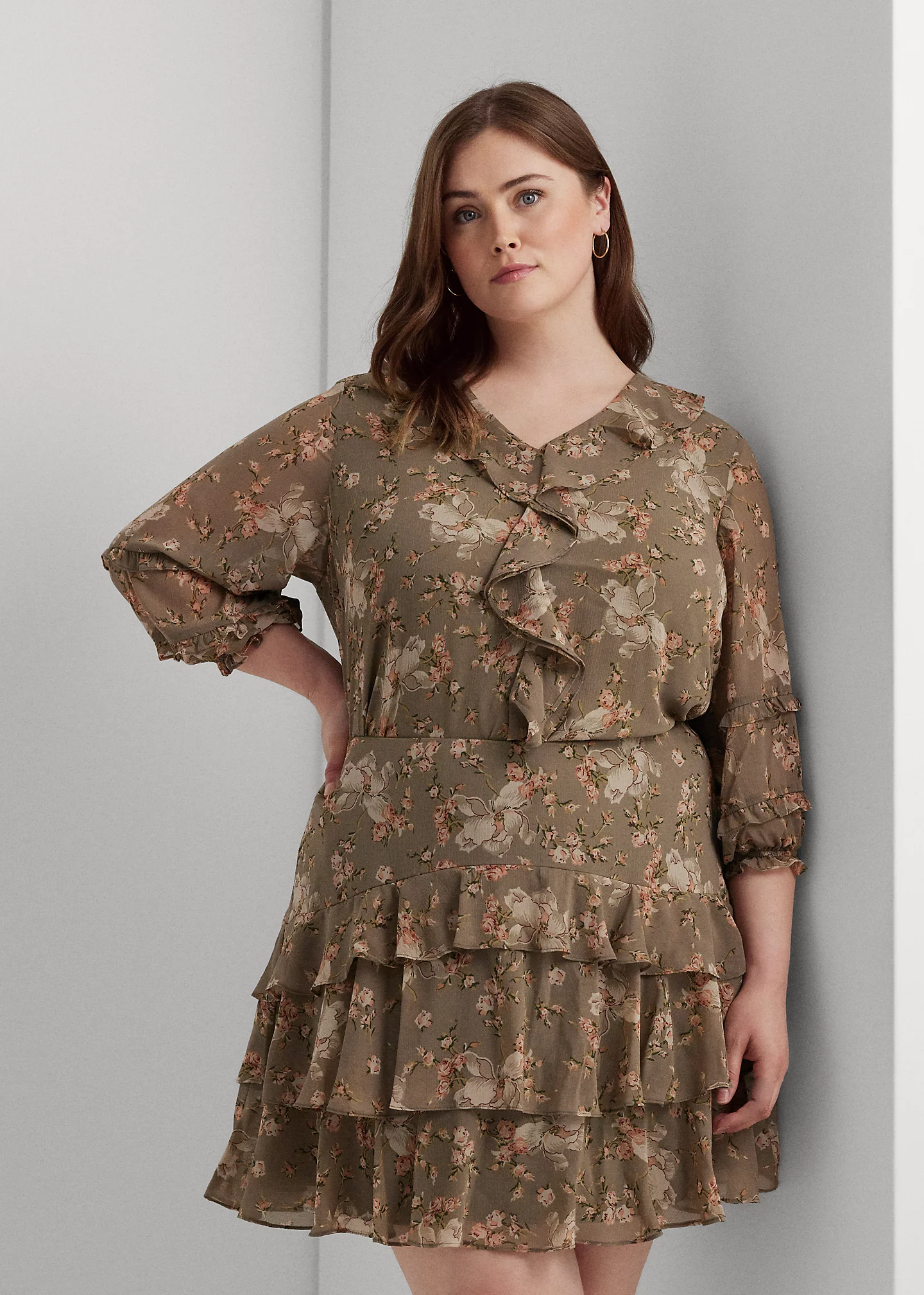 Floral Ruffle-Trim Georgette Blouse