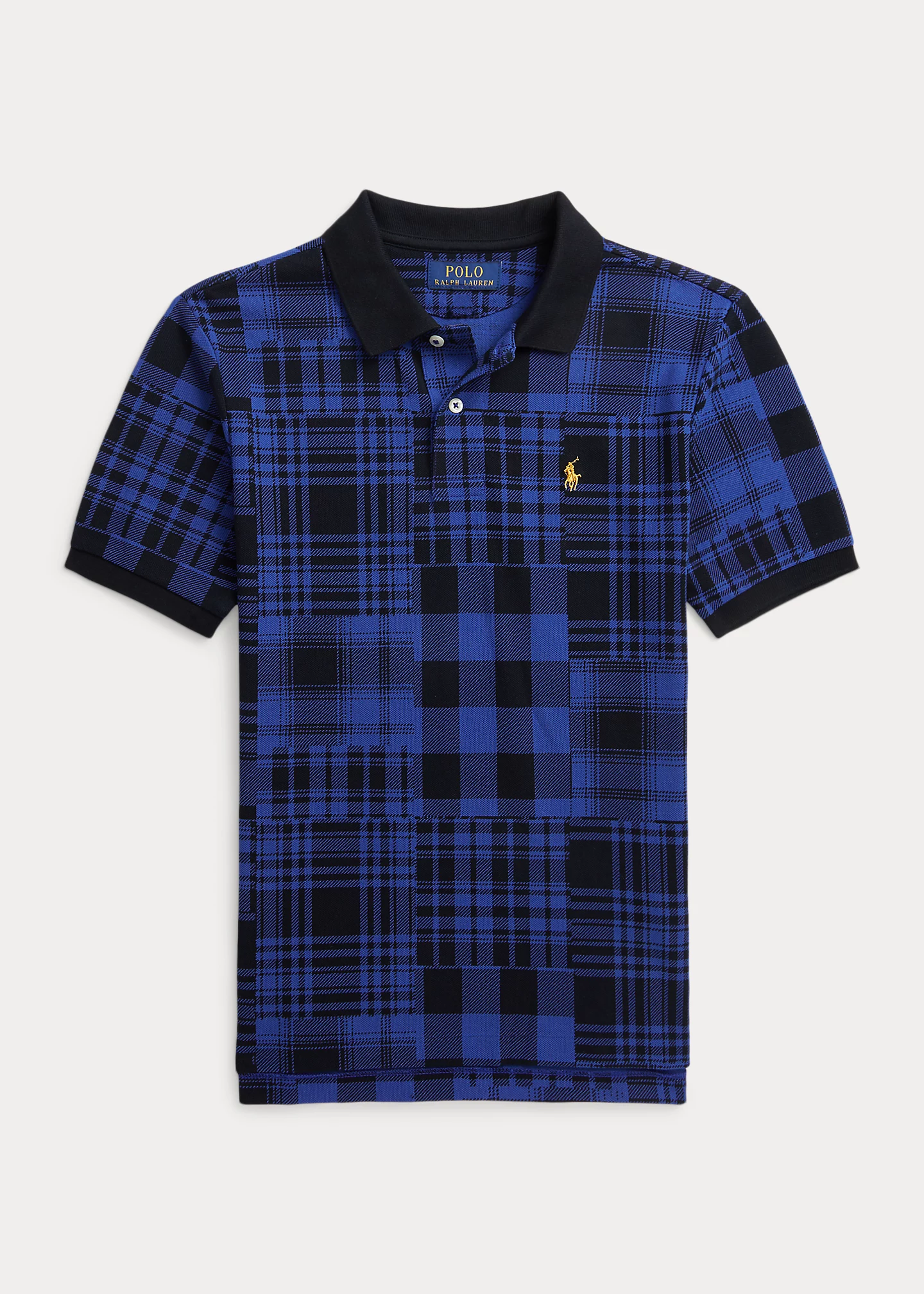 Patchwork Plaid Cotton Mesh Polo Shirt