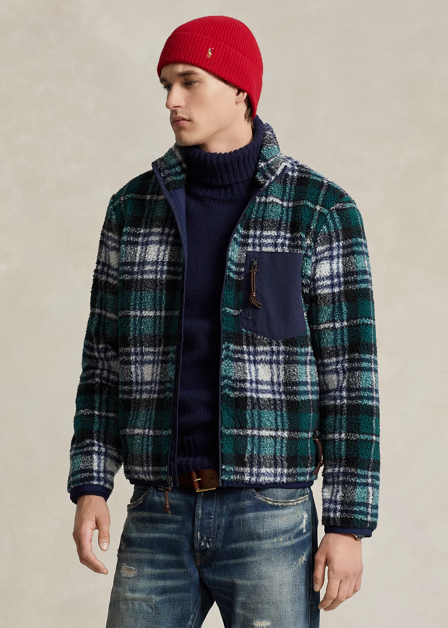 Plaid Pile Fleece Jacquard Jacket