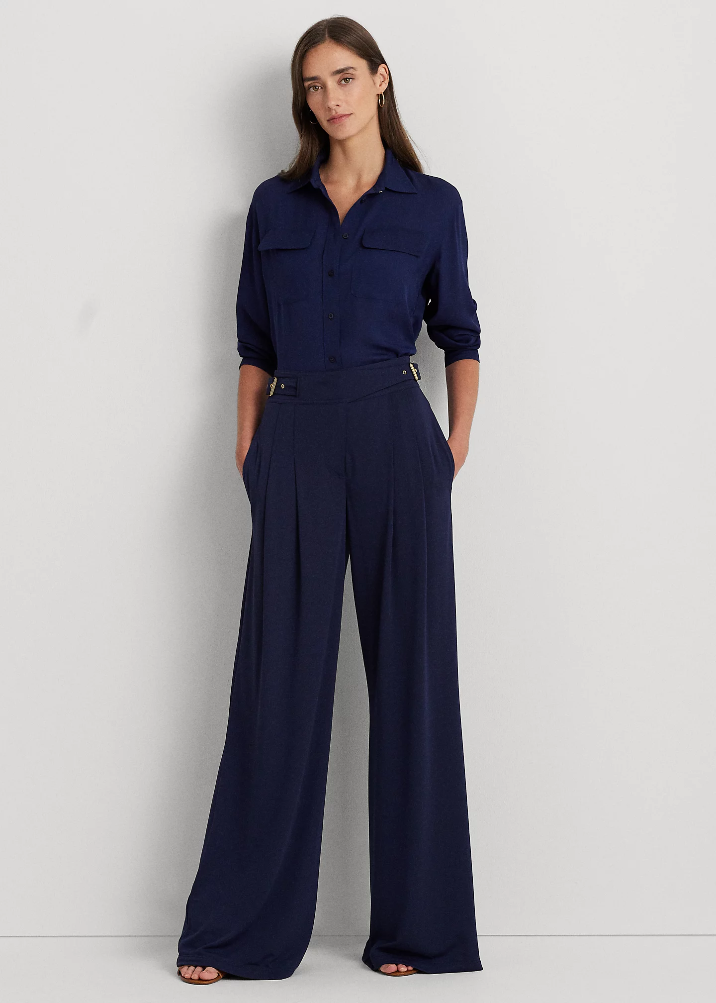 Pleated Stretch Jersey Wide-Leg Pant