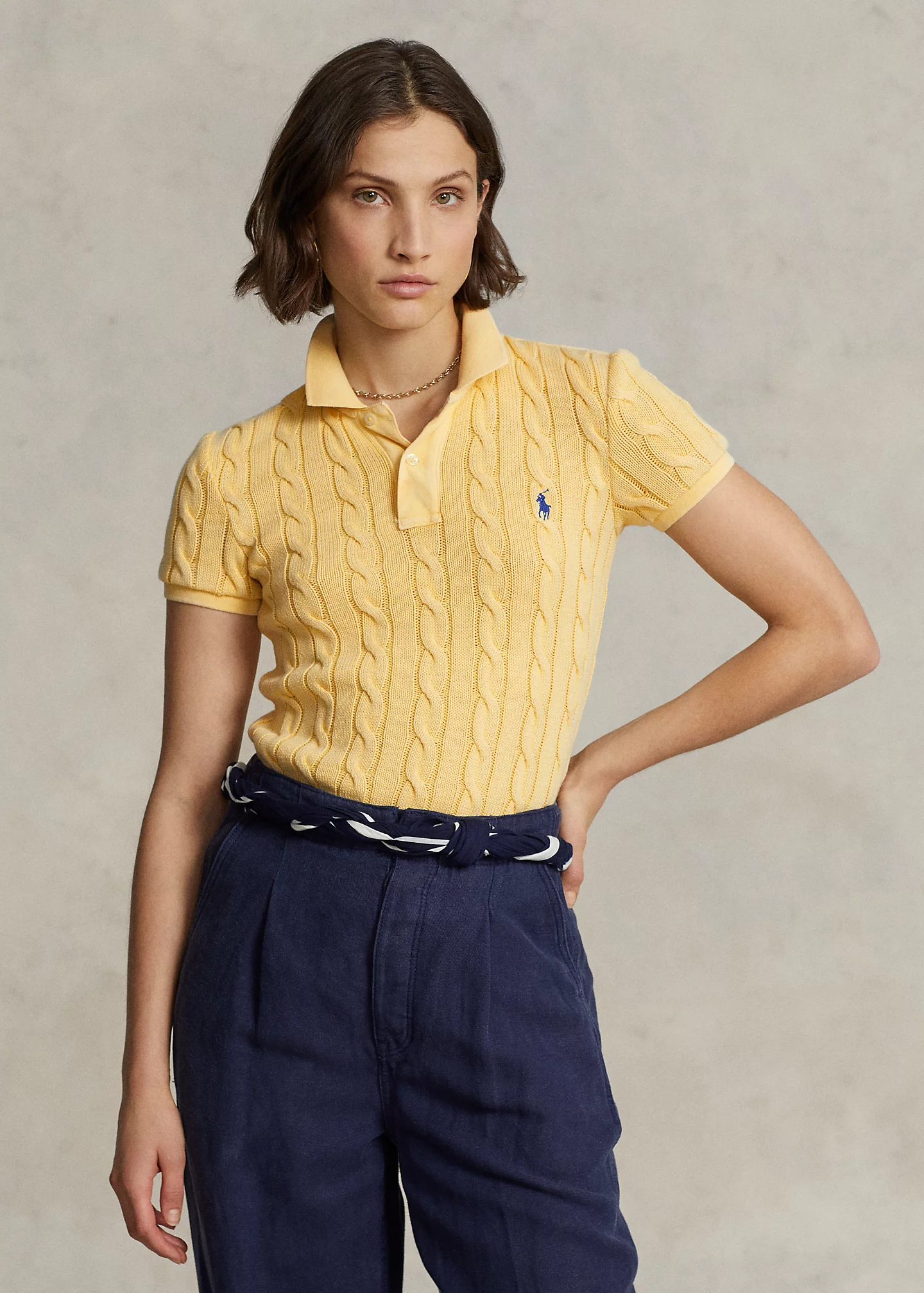 Slim Fit Cable-Knit Polo Shirt