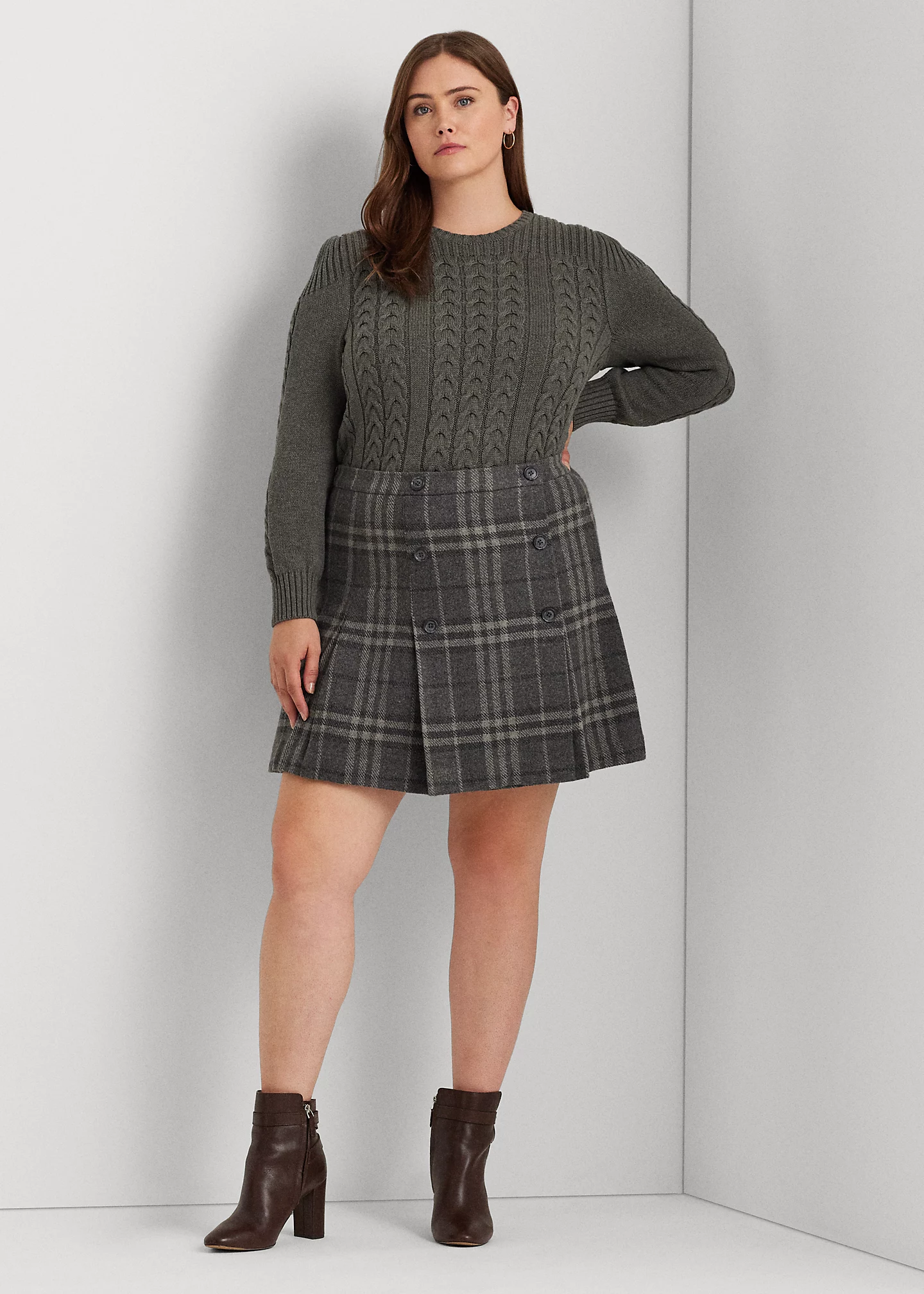 Plaid Pleated Wool-Blend Tweed Miniskirt